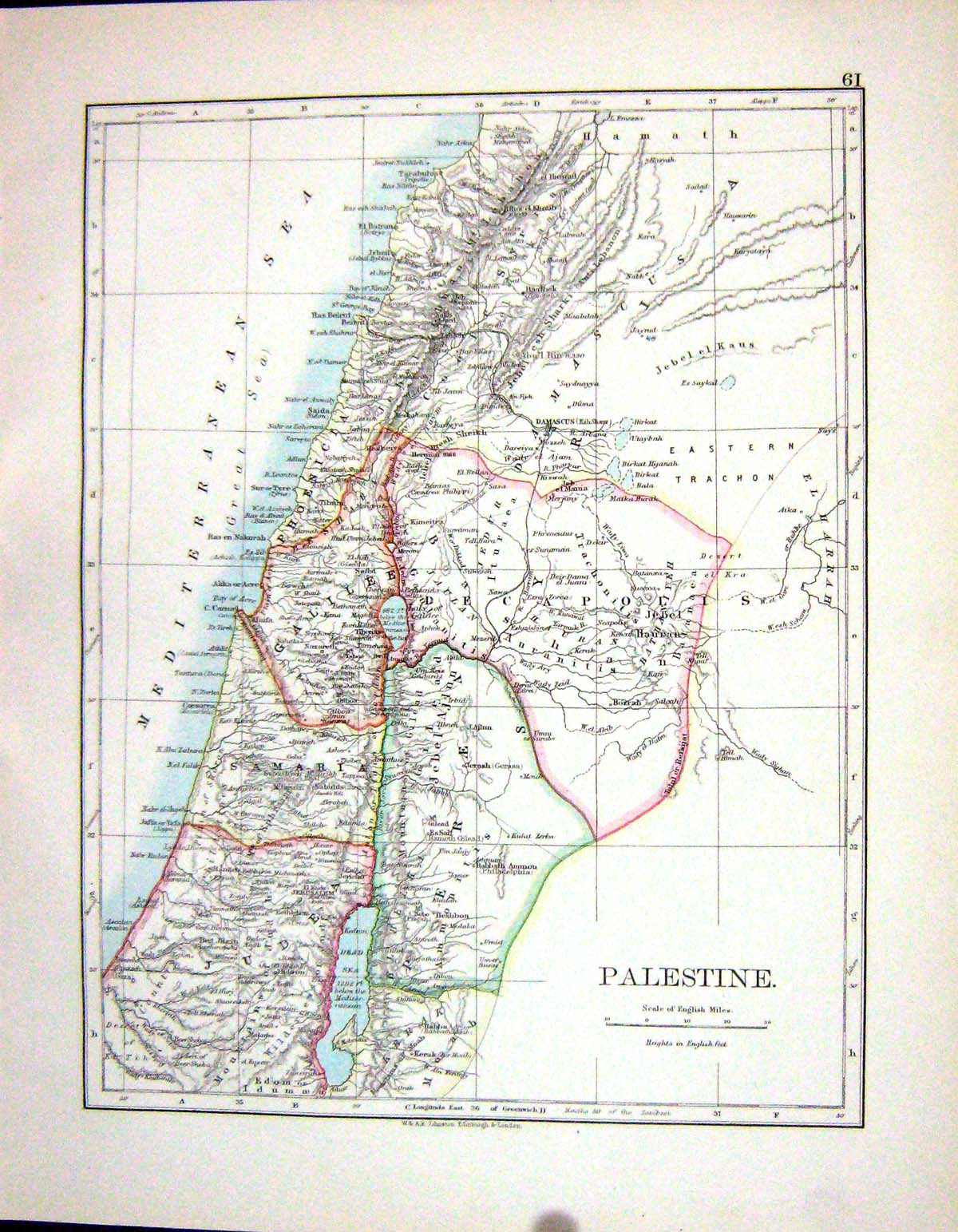 Old Johnston Map 1898 Palestine Samaria Galilee Red Sea Arabia Egypt Victorian