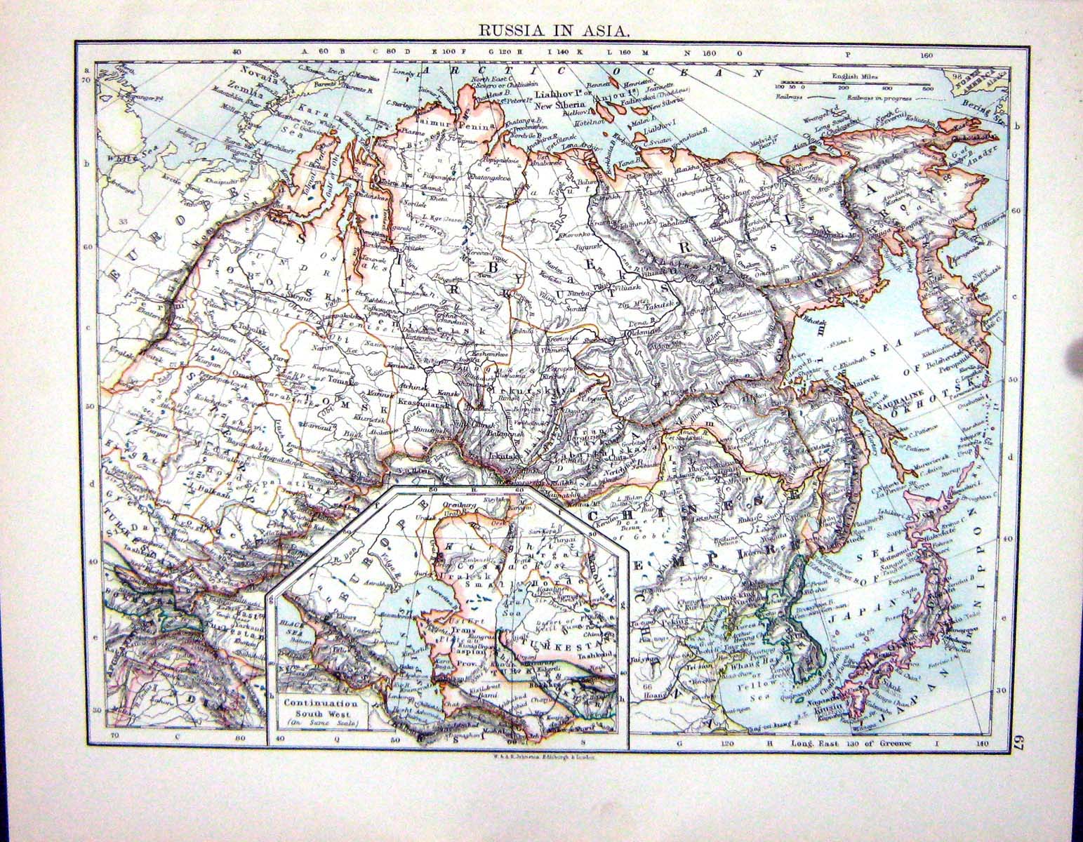 Old Johnston Map 1898 Russia Asia Chinese Empire Corea Japan Formosa Victorian