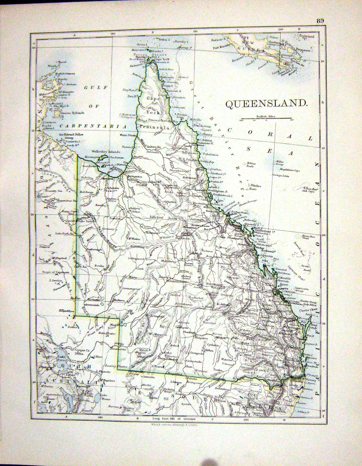 Antique Old Print Johnston Map 1898 Queensland Australia Arnhem Land Adelaide