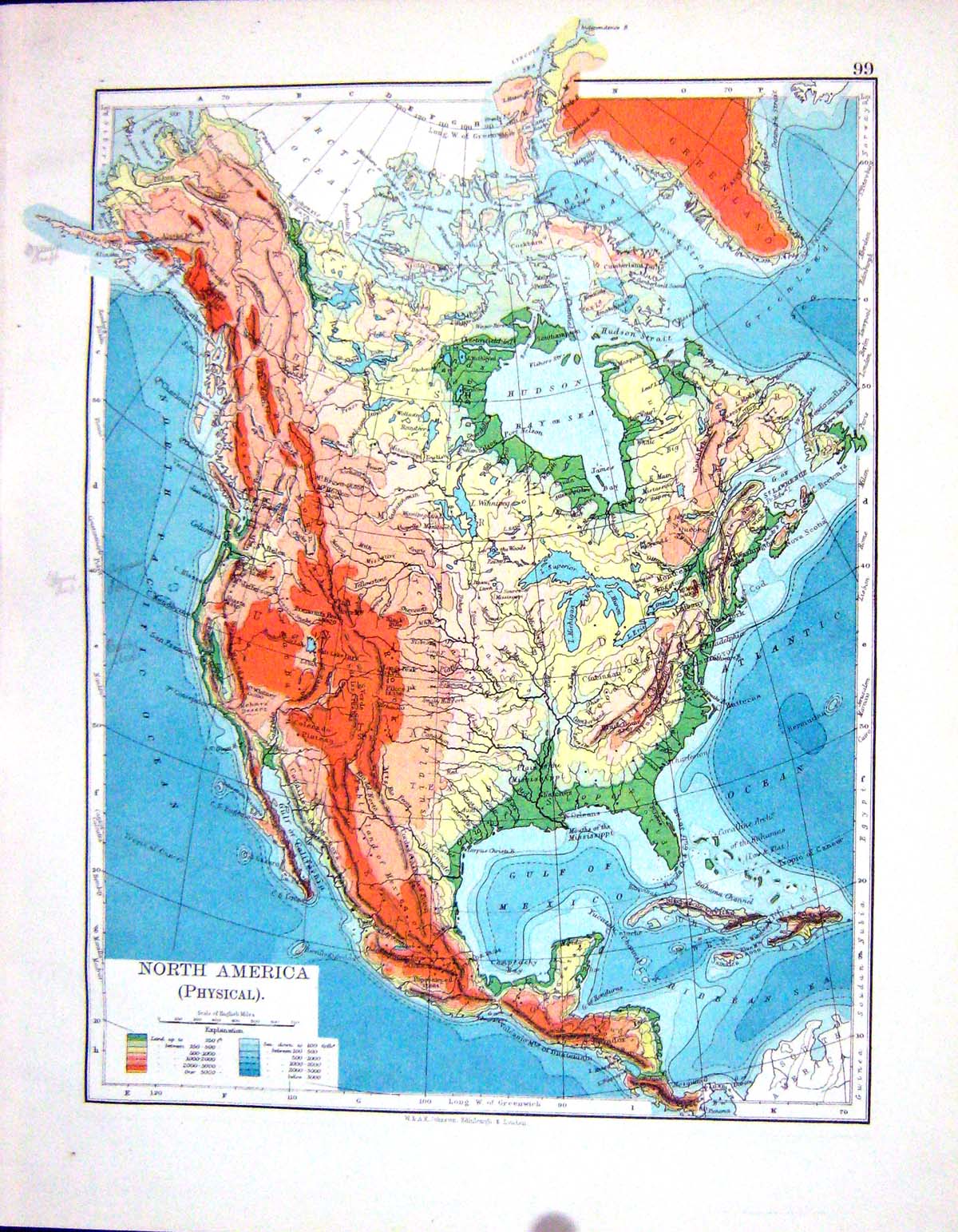Old Johnston Map 1898 Physical North America Canada Hudson Bay Superi Victorian
