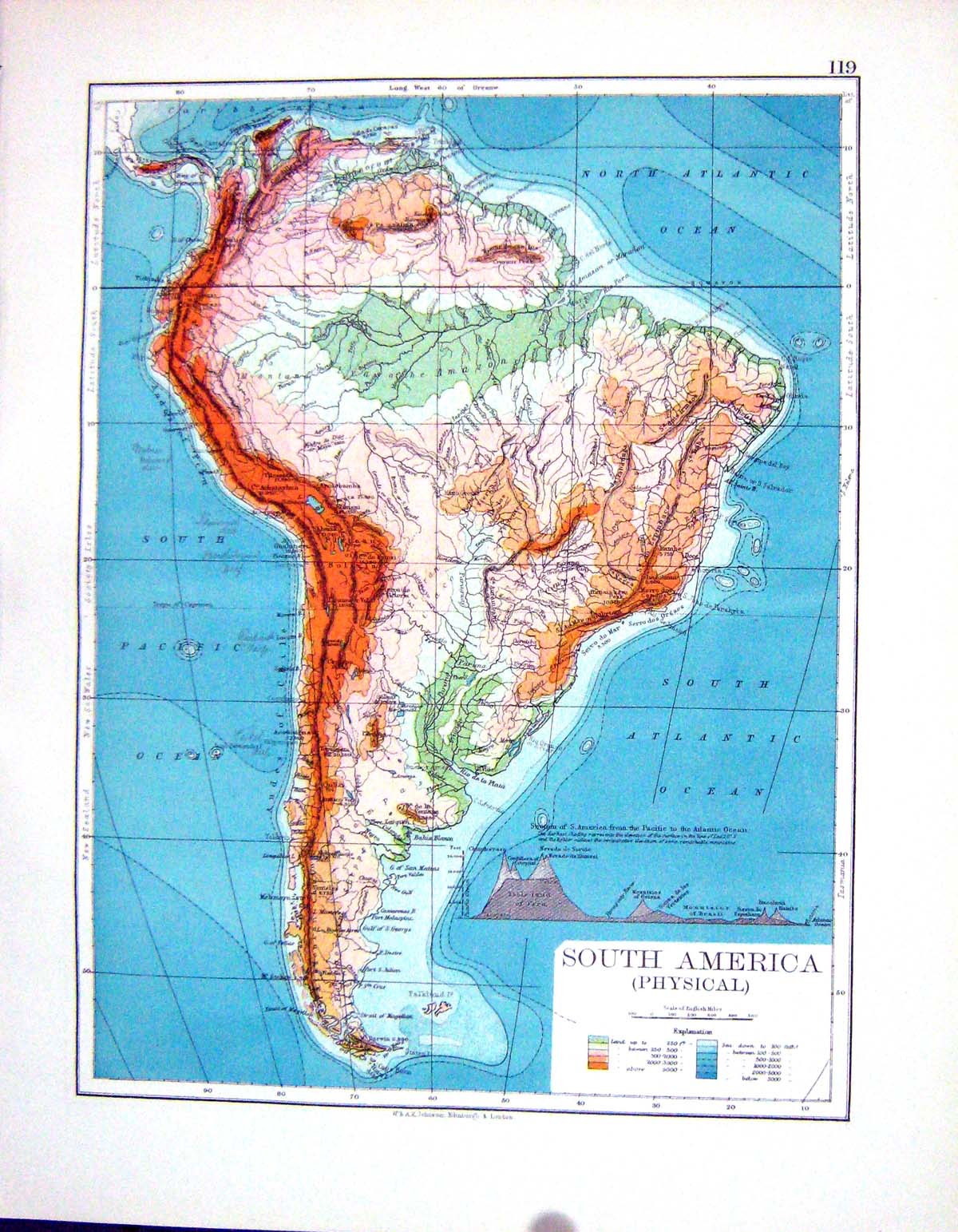 Old Physical South America Johnston Map 1898 Colombia Ecuador Galapag Victorian