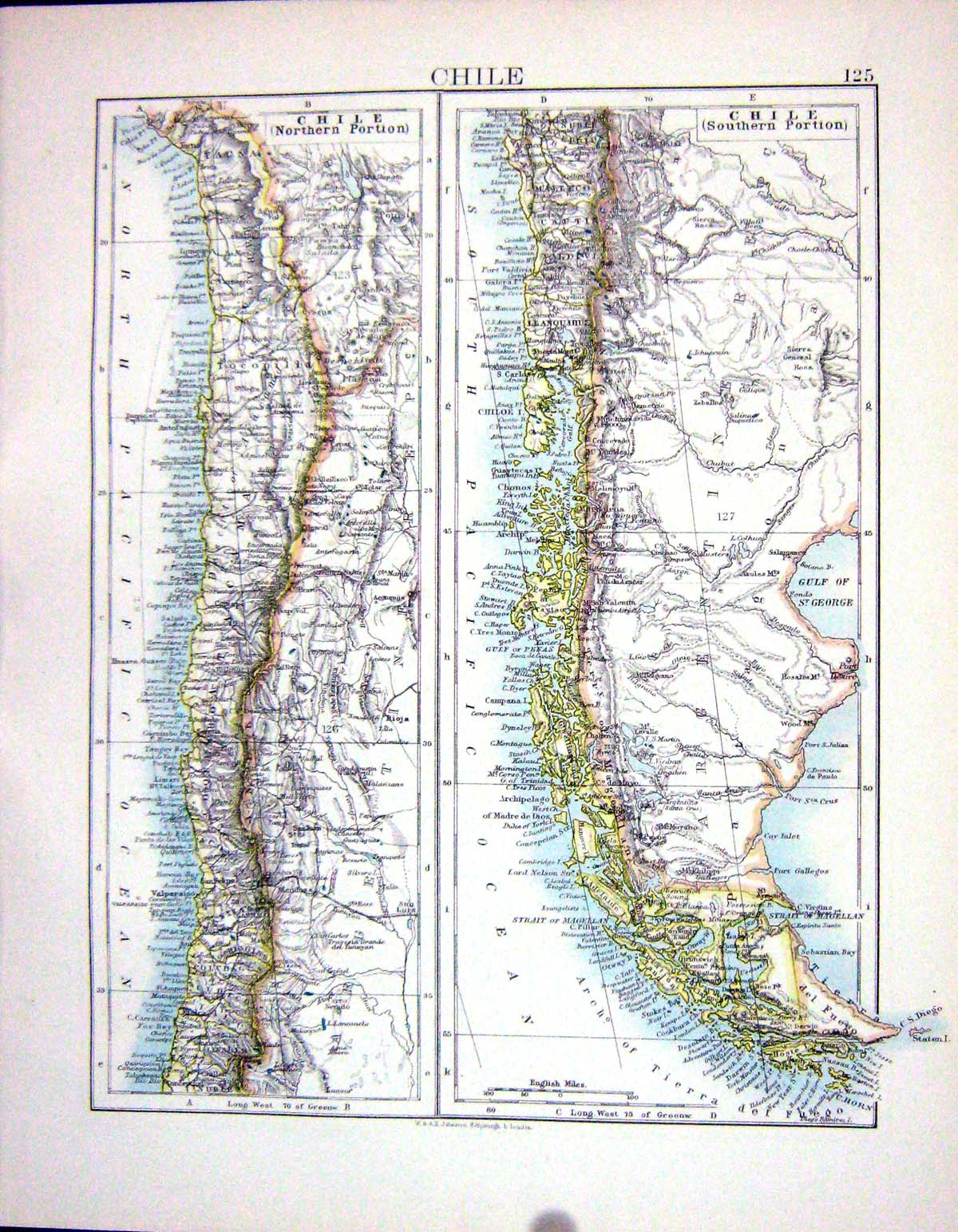 Old Johnston Map 1898 Chile South America Uruguay Paraguay Argentina Victorian