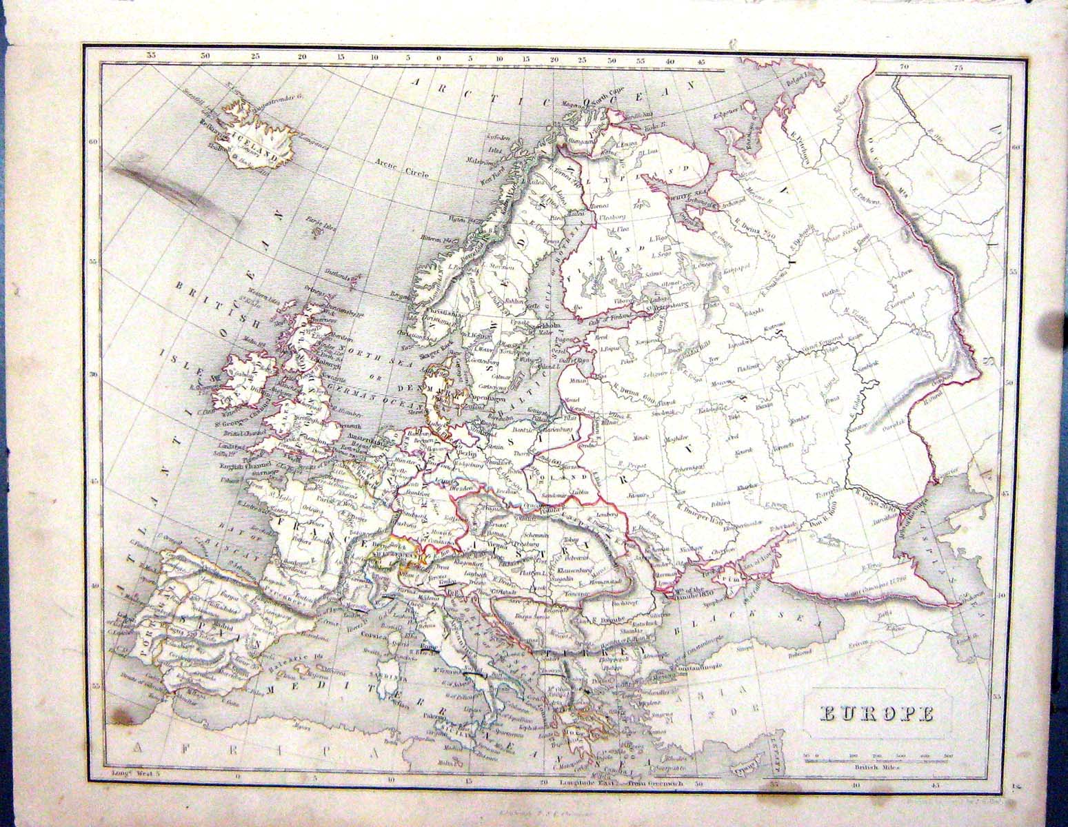 Old Antique Print Chambers Map 1855 Europe Iceland Russia Austria Italy 19th