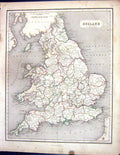 Antique Old Print England Wales Isle Man English Channel Chambers Map 1855 19th