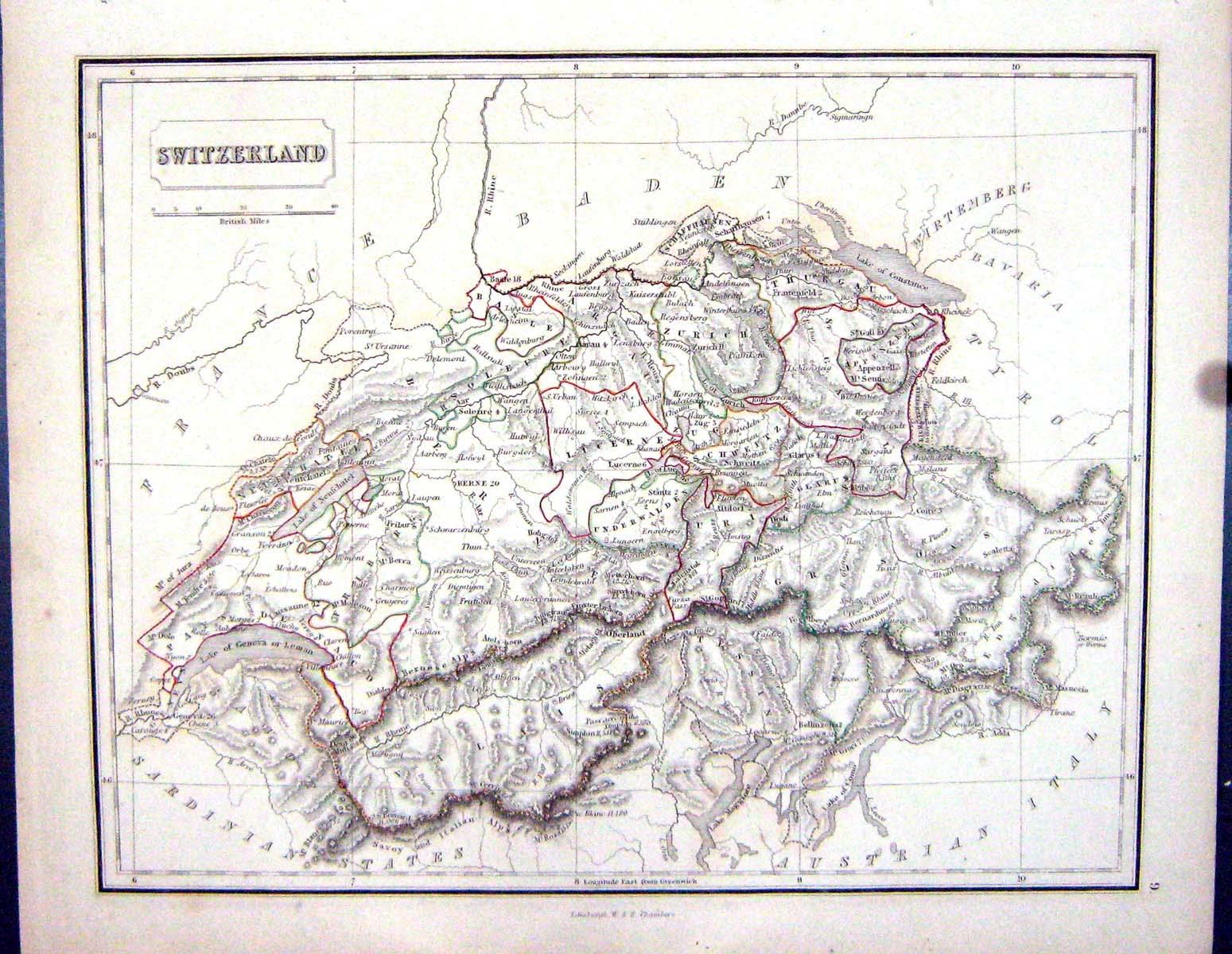 Old Antique Print Chambers Gellatly Map 1855 Switzerland Berne Oberland 19th