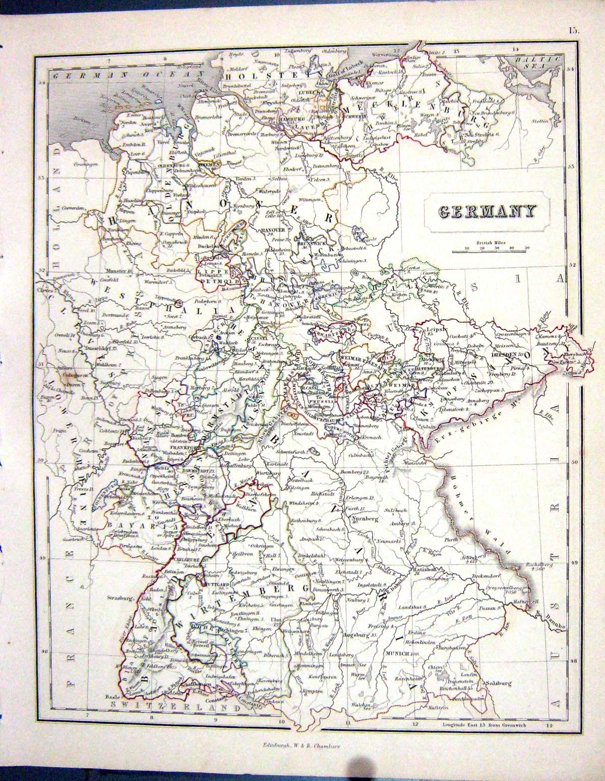 Old Antique Print Chambers Gellatly Map 1855 Germany Wirtenberg Stuttgard 19th