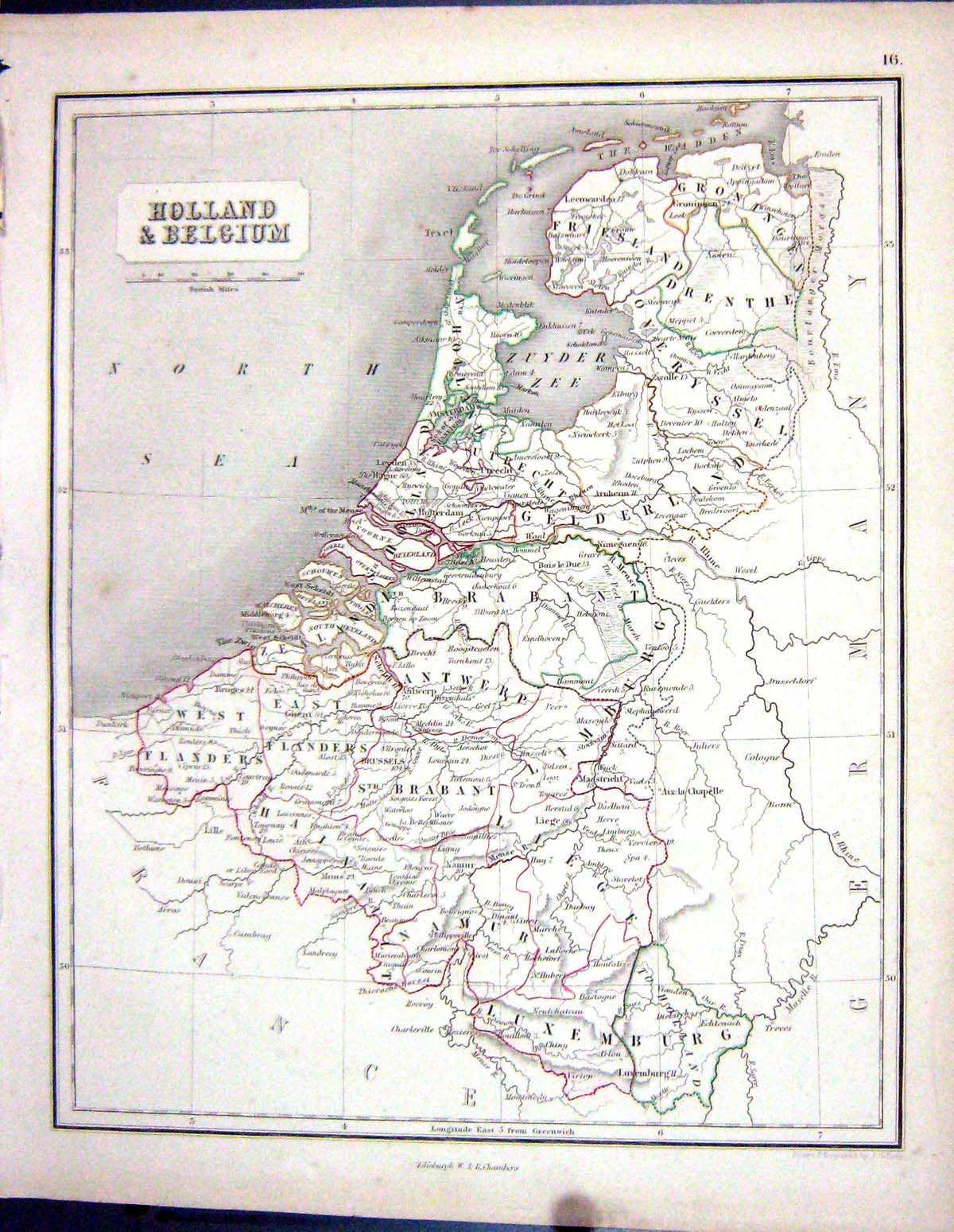 Old Chambers Gellatly Map 1855 Holland Belgium Antwerp Flanders Namur Victorian
