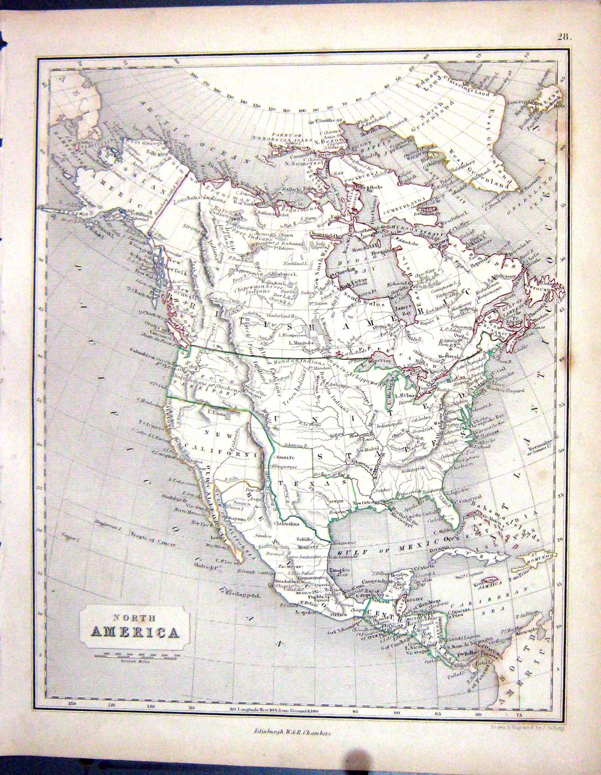 Antique Print Chambers Gellatly Map 1855 North America Mexico Florida Cuba 19th