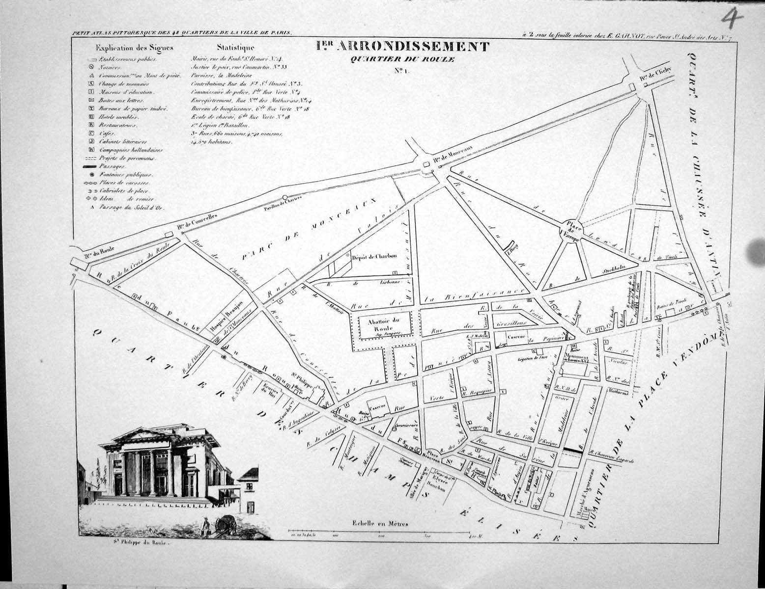 Old Fleury Map Paris France Plan 1834 Quartier Du Roule Arrondissemen 19th