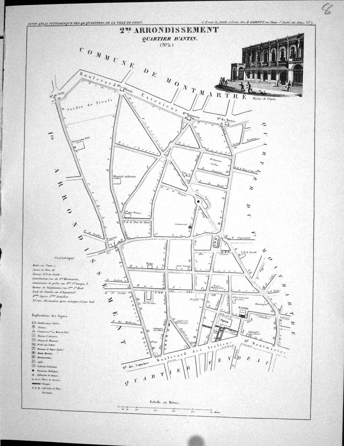 Old Print Fleury Map Paris France Plan 1834 Quartier D'Antin Palais Royal 19th