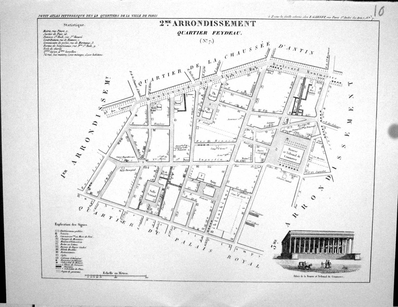 Old Fleury Map Paris France Plan 1834 Quartier Feydeau Faubourg Montm 19th