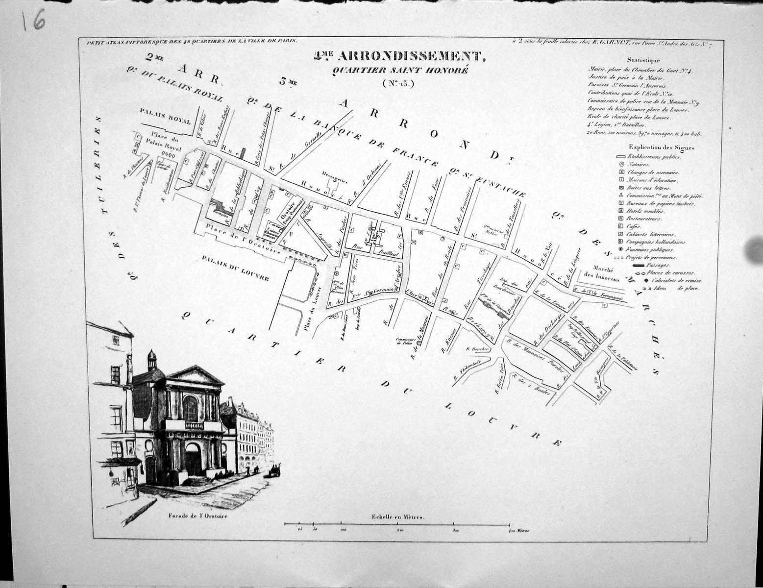 Old Print Quartier Saint Honore Louvre Fleury Map Paris France Plan 1834 19th