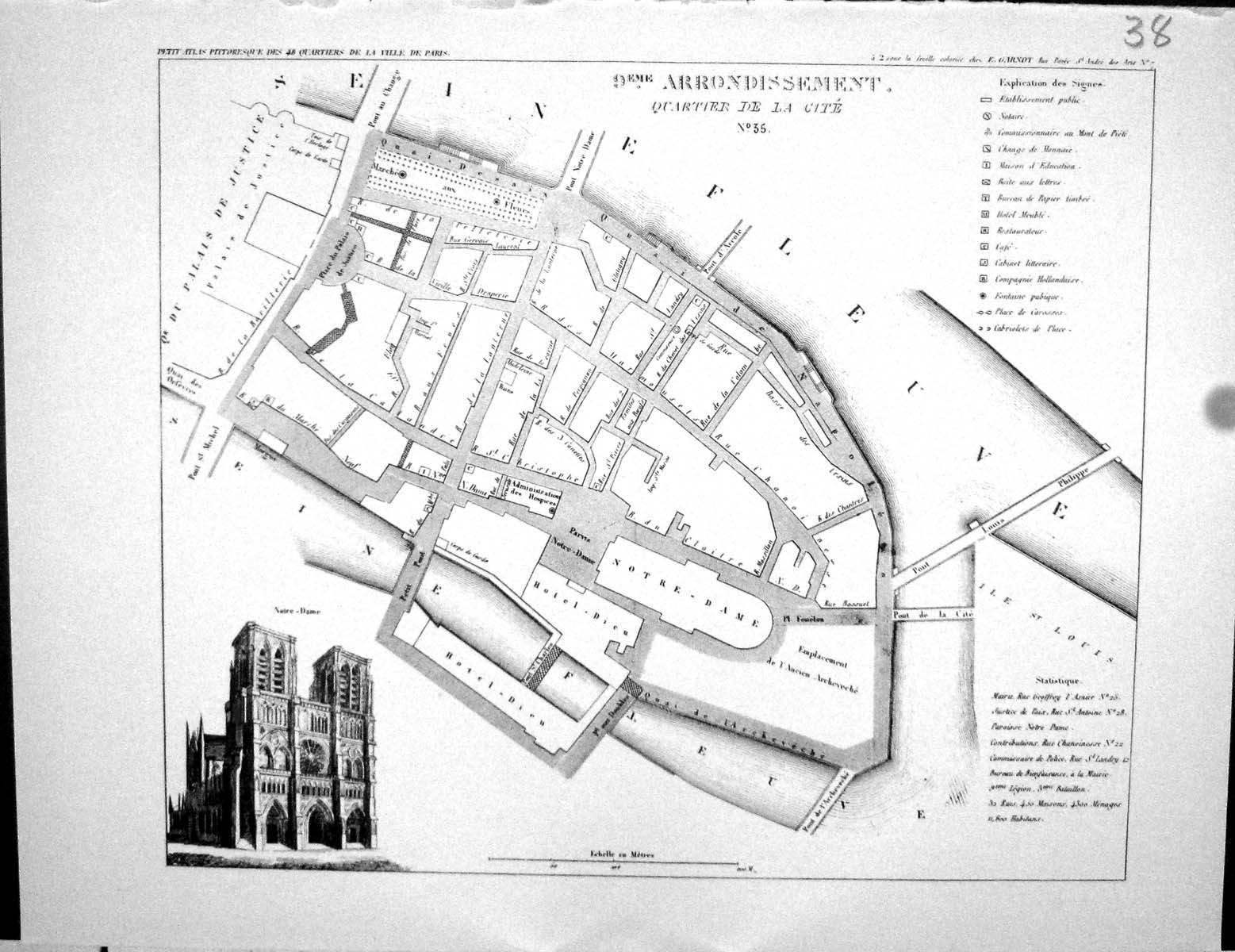 Old Print Fleury Map Paris France Plan 1834 Quartier De La Cite L'Arsenal 19th
