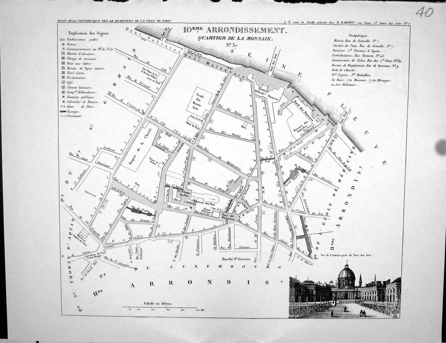 Old Quartier De La Monnaie D'Aquin Fleury Map Paris France Plan 1834 19th