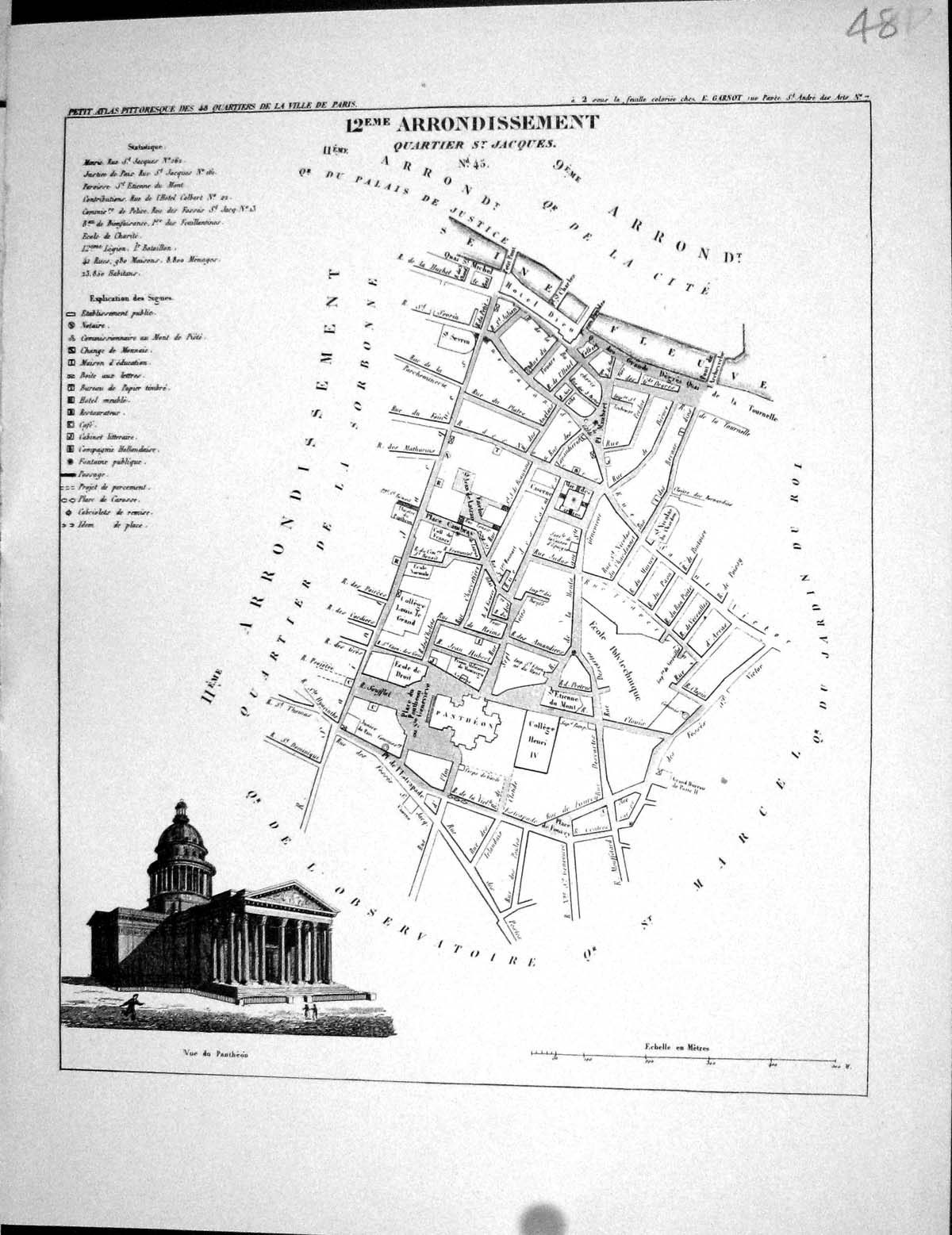 Antique Print Fleury Map Paris France Plan 1834 Quartier Jacques St. Marcel