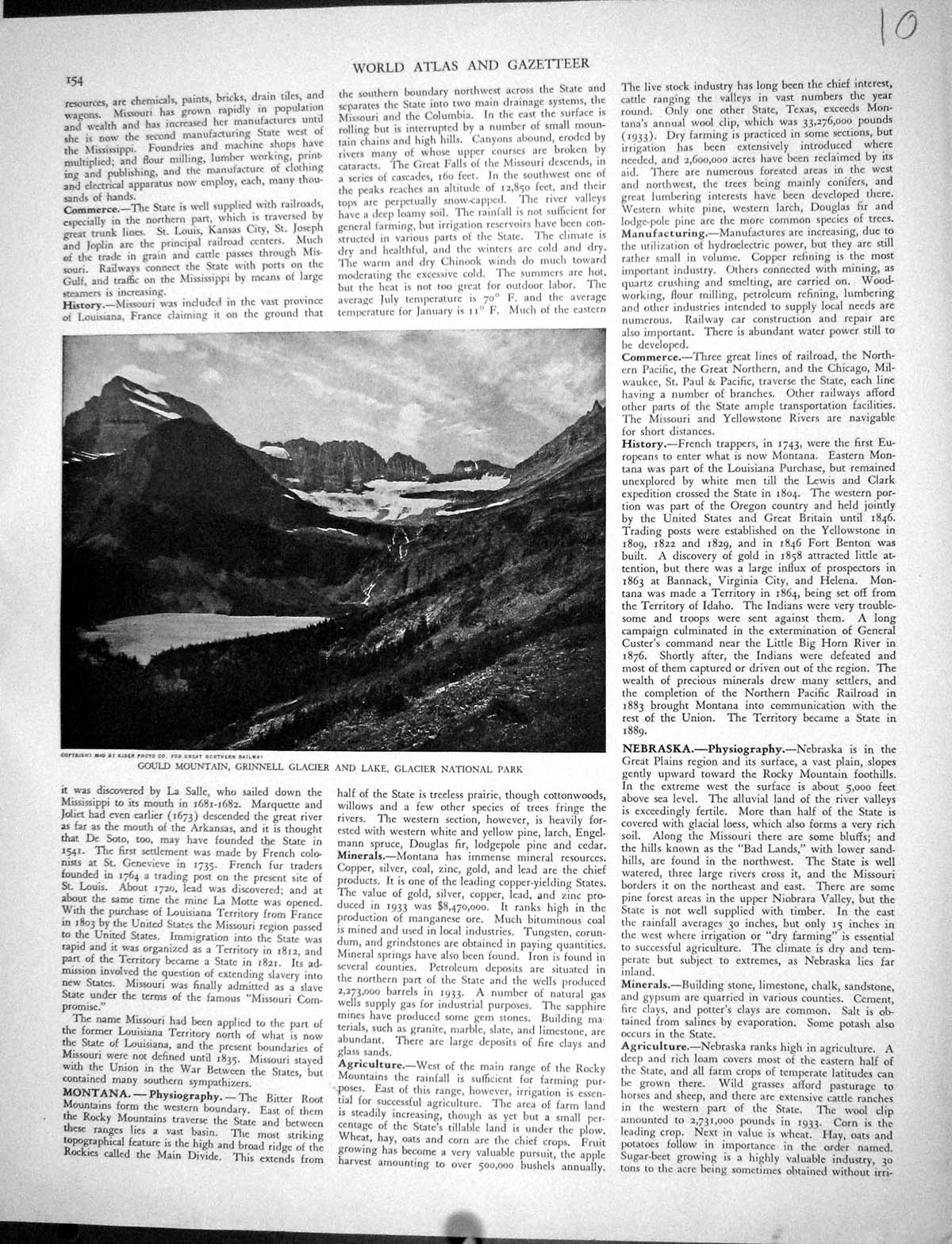 Old Print Gould Mountain Grinnell Glacier Lake National Park Collier 1936 20th