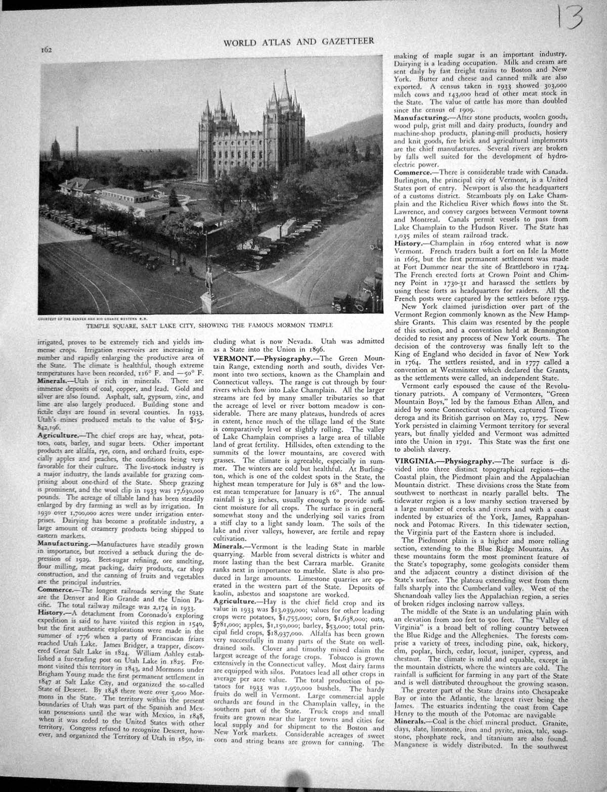 Antique Old Print Temple Square Salt Lake City Mormon Collier Photograph 1936