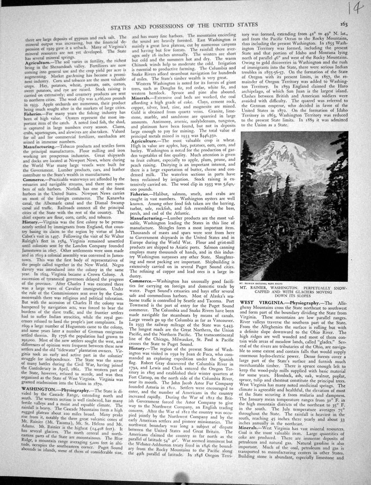 Antique Old Print Mount Rainier Washington Snow-Capped Glaciers Collier 1936