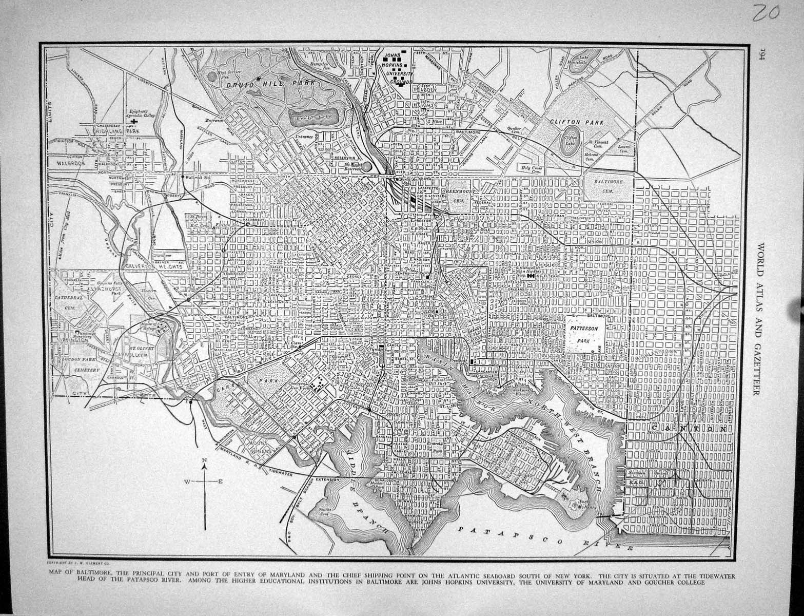 Antique Print Collier Map 1936 Plan Baltimore City Maryland Patterson Park 20th