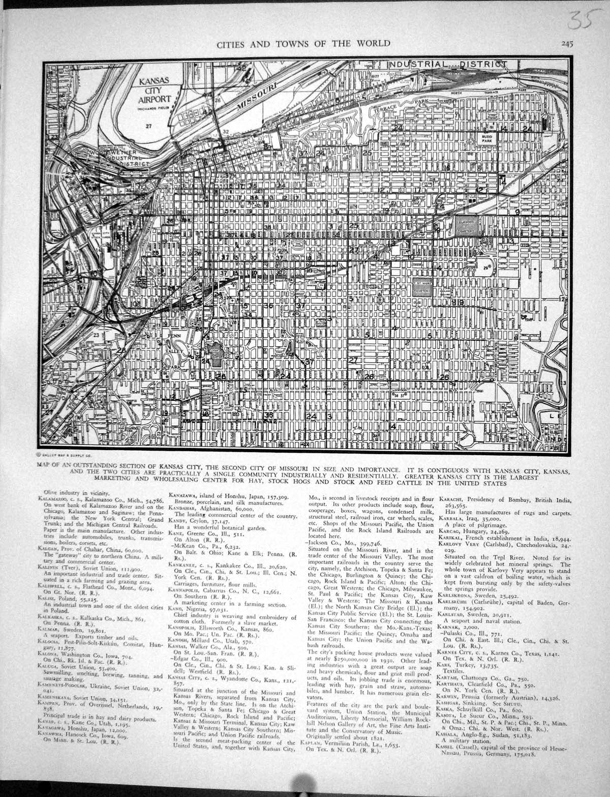 Old Collier Map 1936 Plan Kansas City Missouri United States America 20th