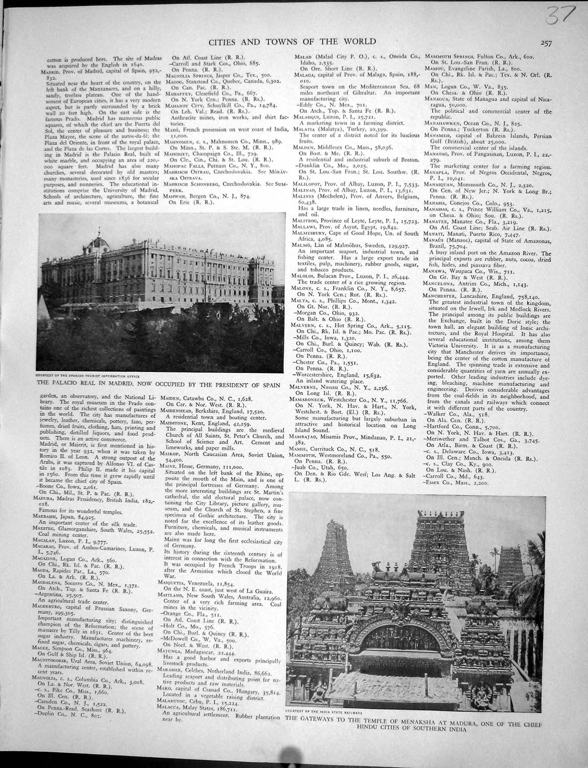 Antique Print Collier 1936 Palacio Real Madrid Temple Menaksha Madura Hindu