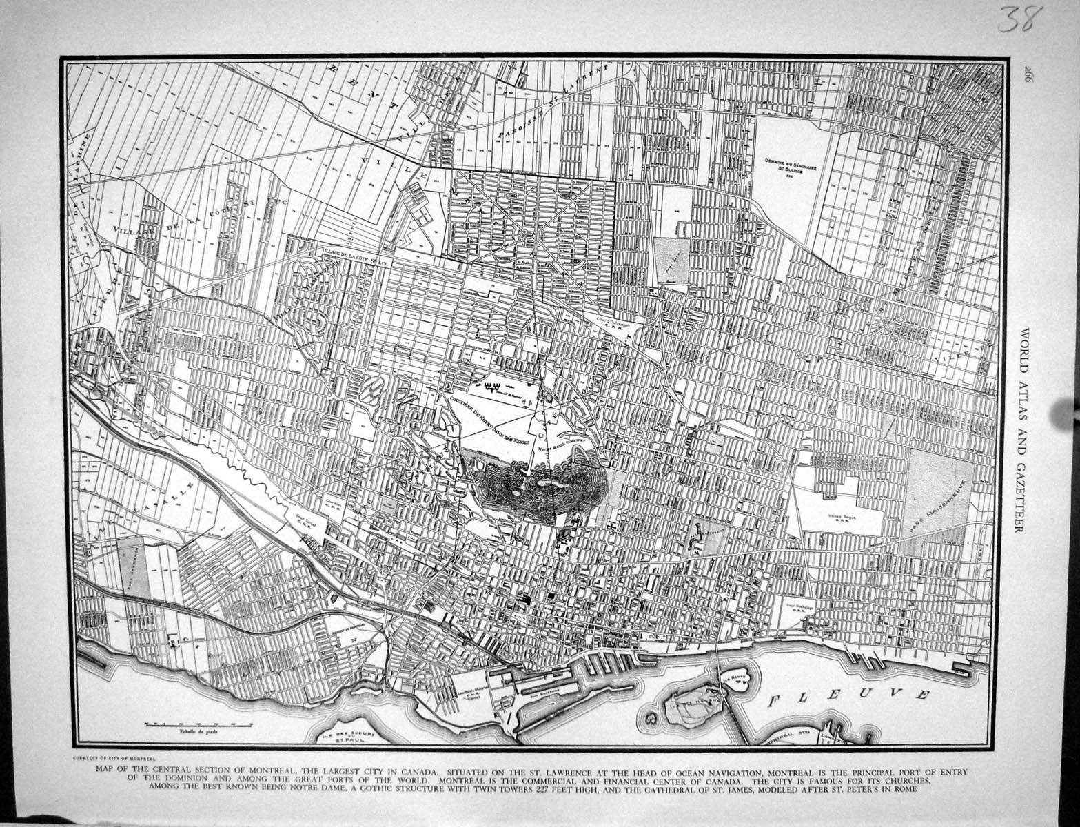 Old Collier Map 1936 Plan Central Montreal Canada St. Lawrence River 20th