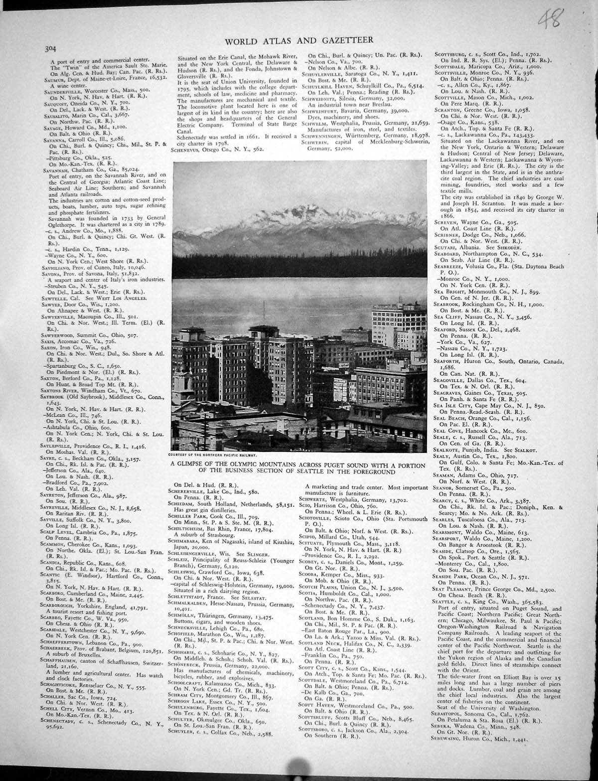 Antique Old Print Collier 1936 Olympic Mountains Puget Sound Seattle America