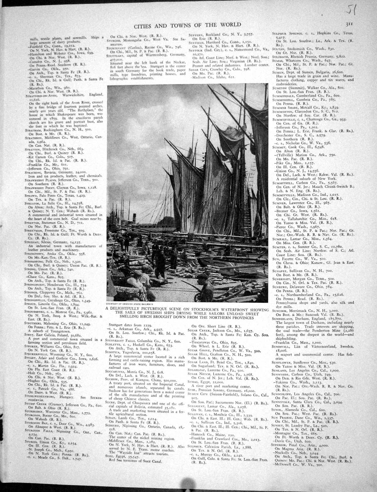 Antique Old Print Collier 1936 Stockholm Waterfront Sails Swedish Ships Birch