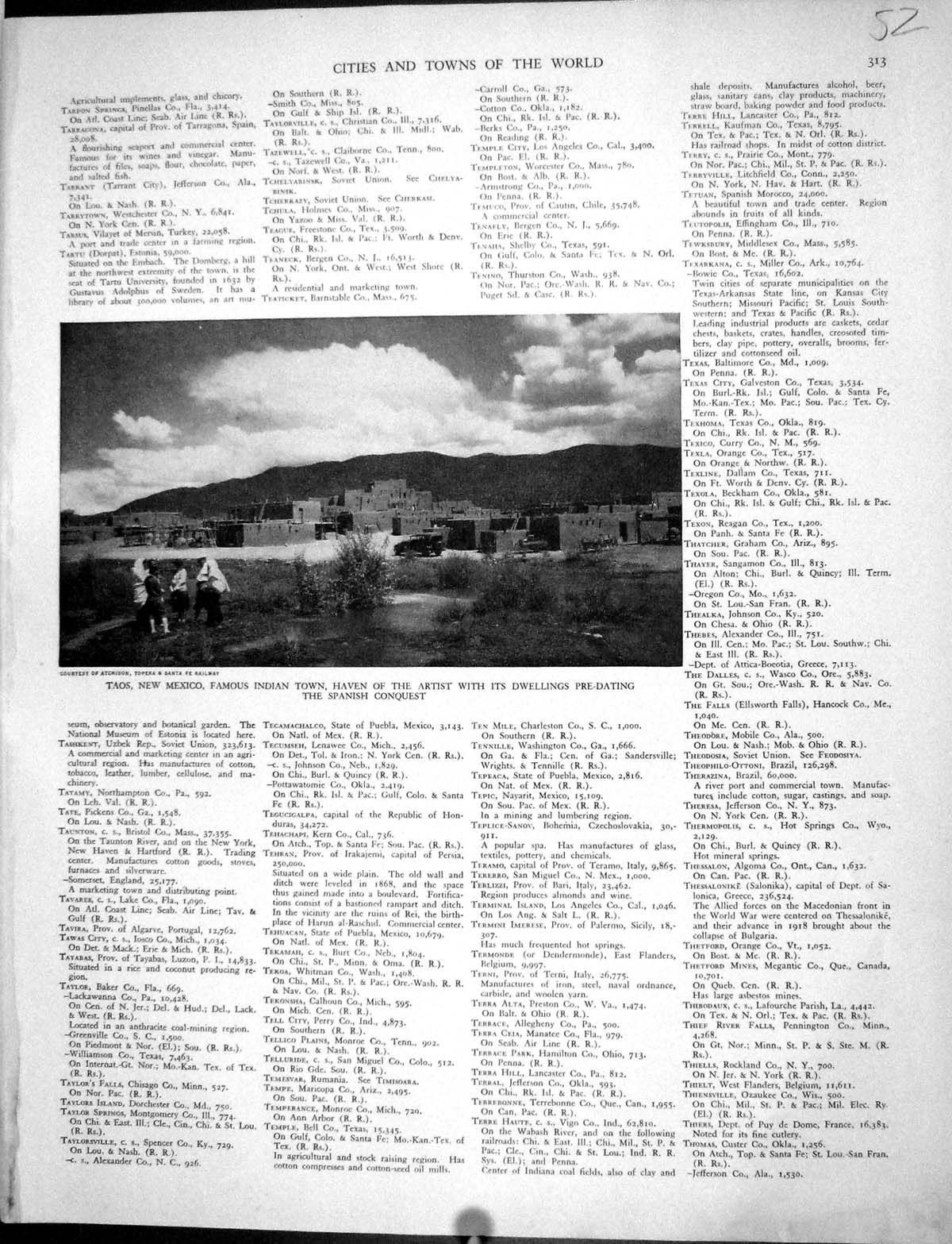 Antique Old Print Collier 1936 Taos Mexico Indian Town Mountains Photograph
