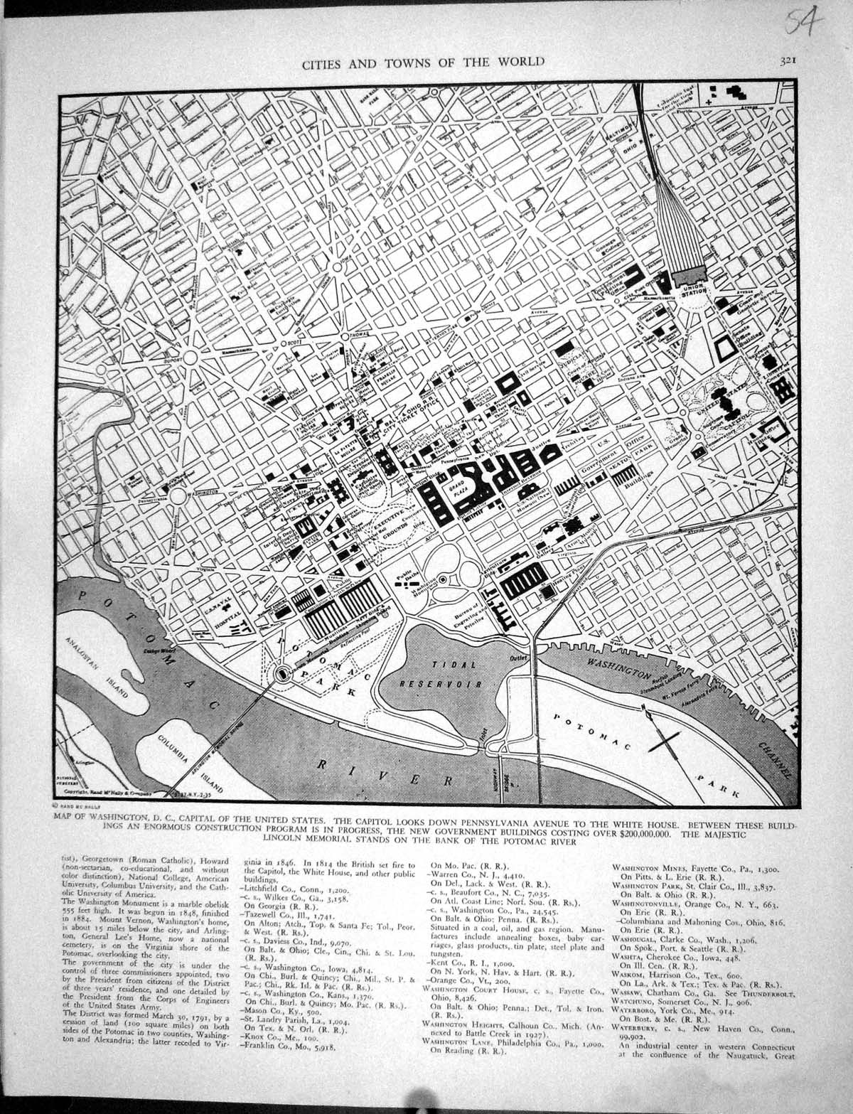 Old Collier Map 1936 Plan Washington Capital United States America Po 20th