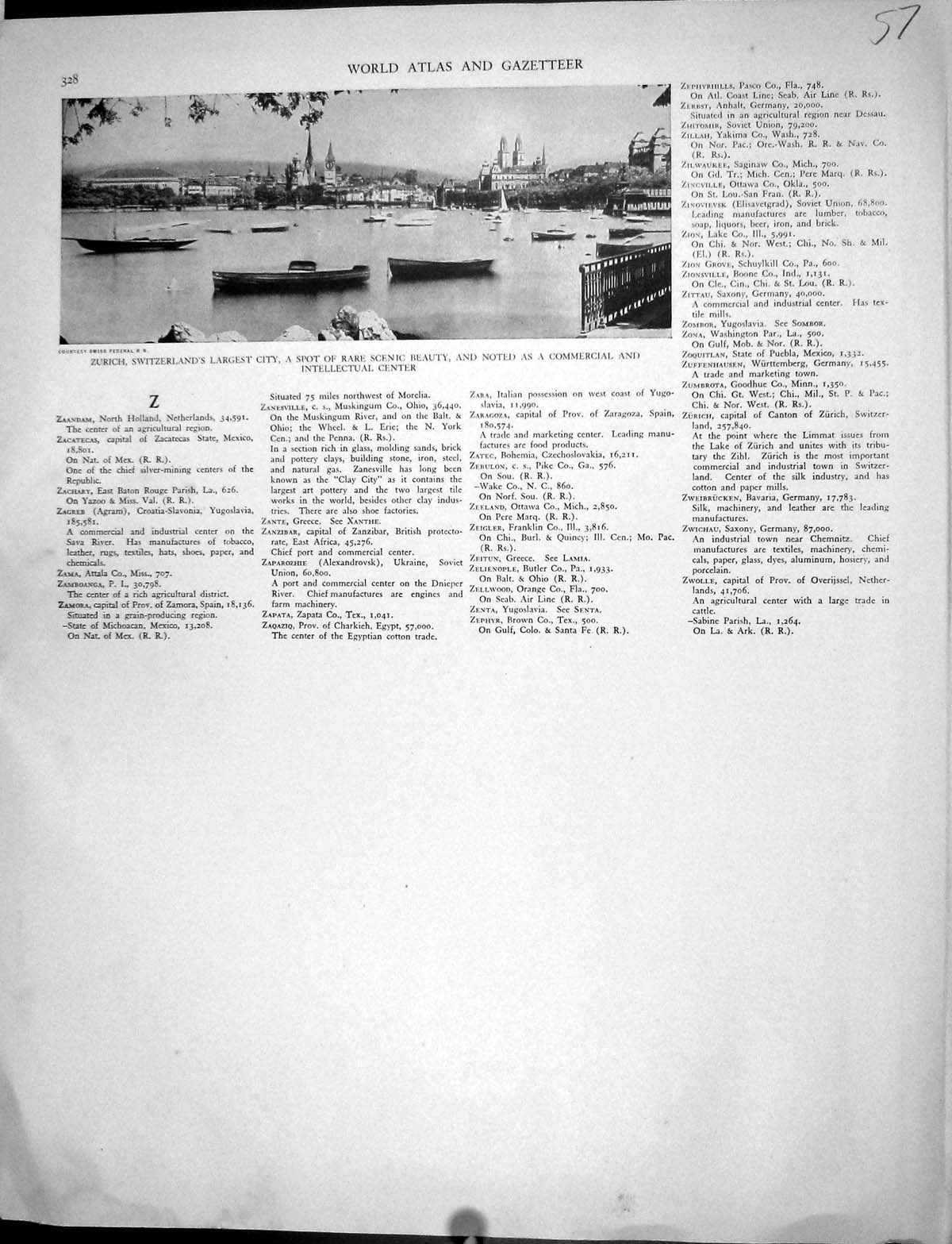 Antique Old Print Zurich Switzerland Architecture Boats Collier Prin T1936 20th