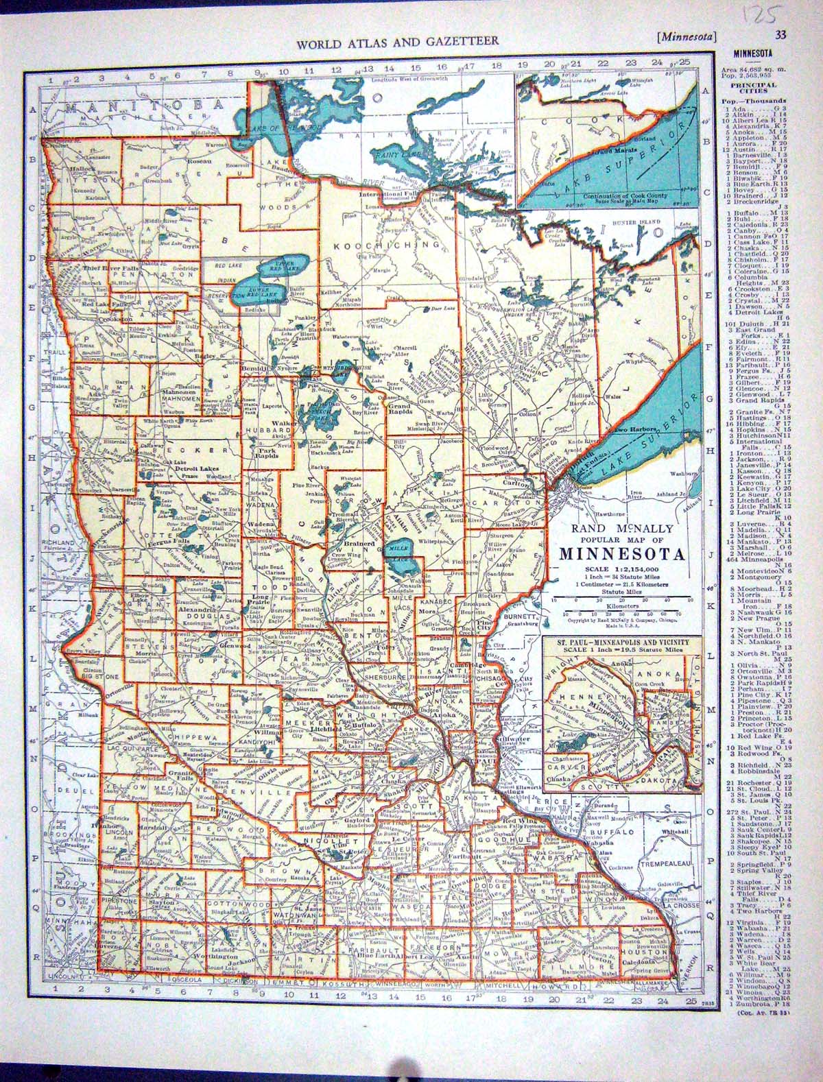 Antique Old Print Rand Mcnally Collier Map 1936 Minnesota America Mississippi