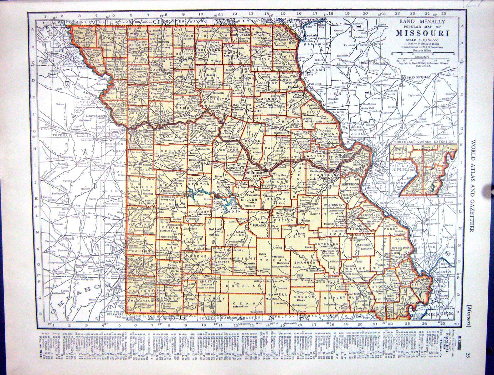 Old Vintage Print Collier Map 1936 Rand Mcnally Missouri America Montana 20th