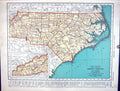 Antique Old Print Collier Map 1936 Rand Mcnally North Carolina America Dakota