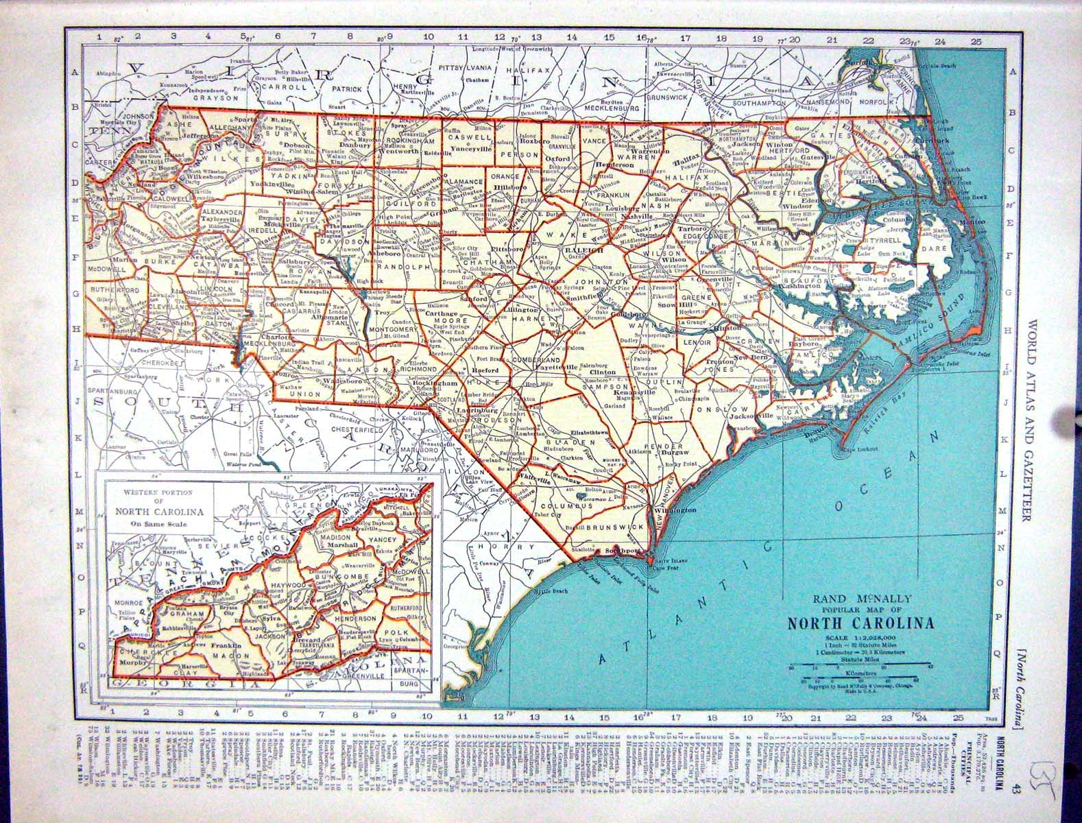 Antique Old Print Collier Map 1936 Rand Mcnally North Carolina America Dakota