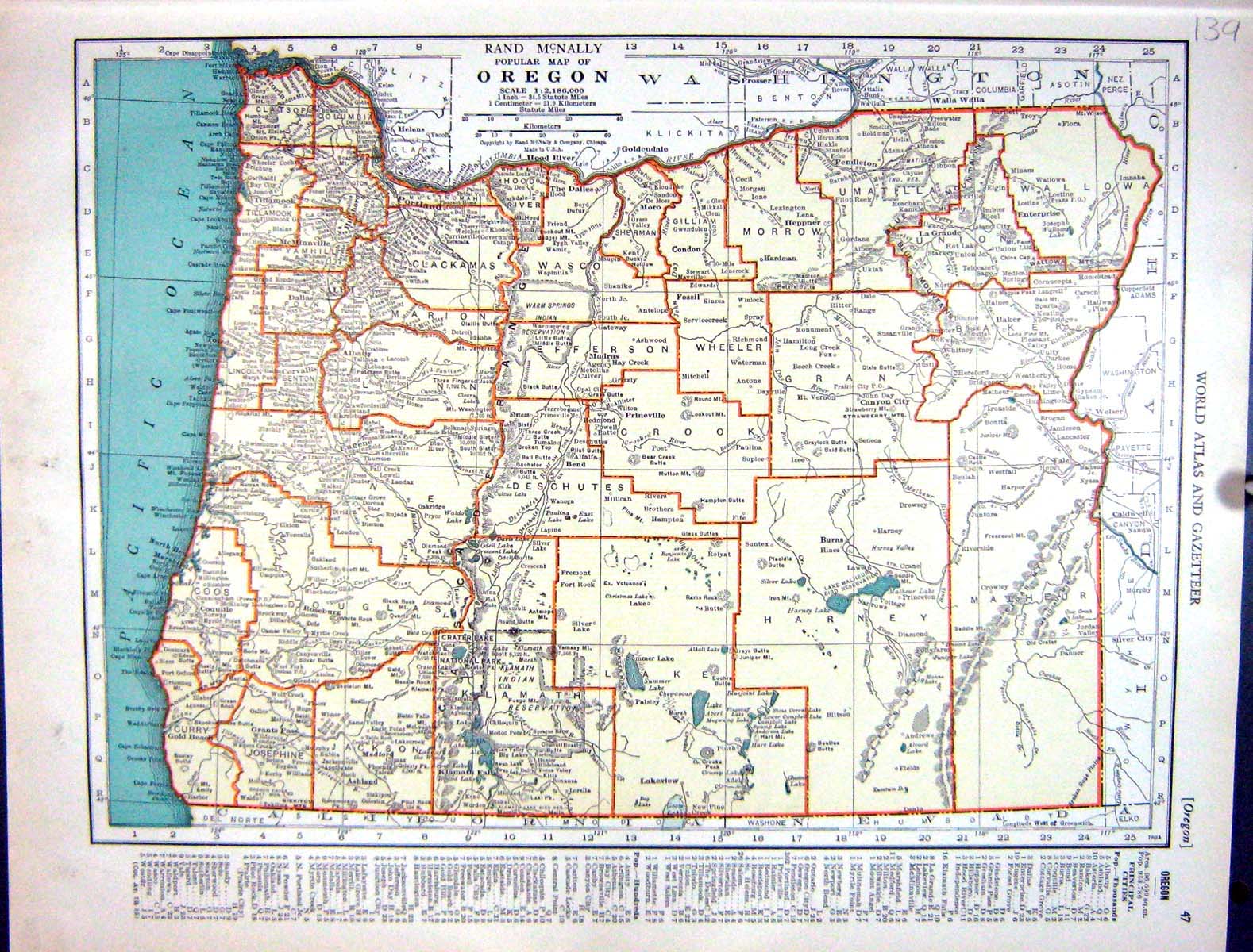 Antique Old Print Collier Map 1936 Rand Mcnally Oregon Pennsylvania America