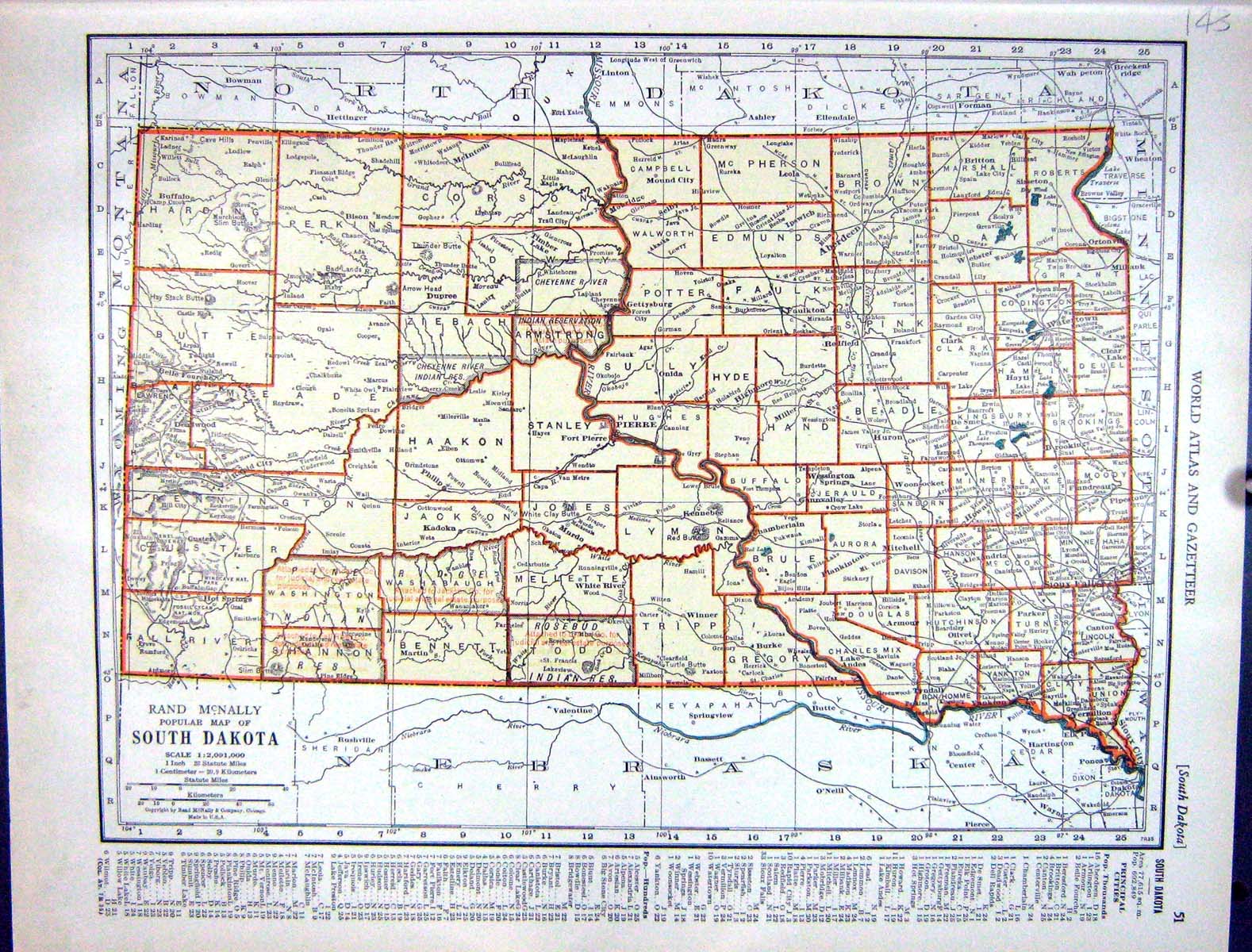 Antique Old Print Collier Map 1936 Rand Mcnally South Dakota Texas America 20th