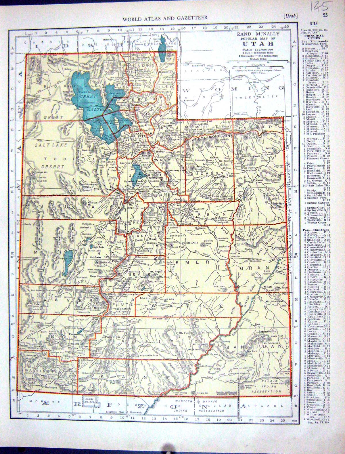 Antique Print Collier Map 1936 Rand Mcnally Utah America Vermont Washington