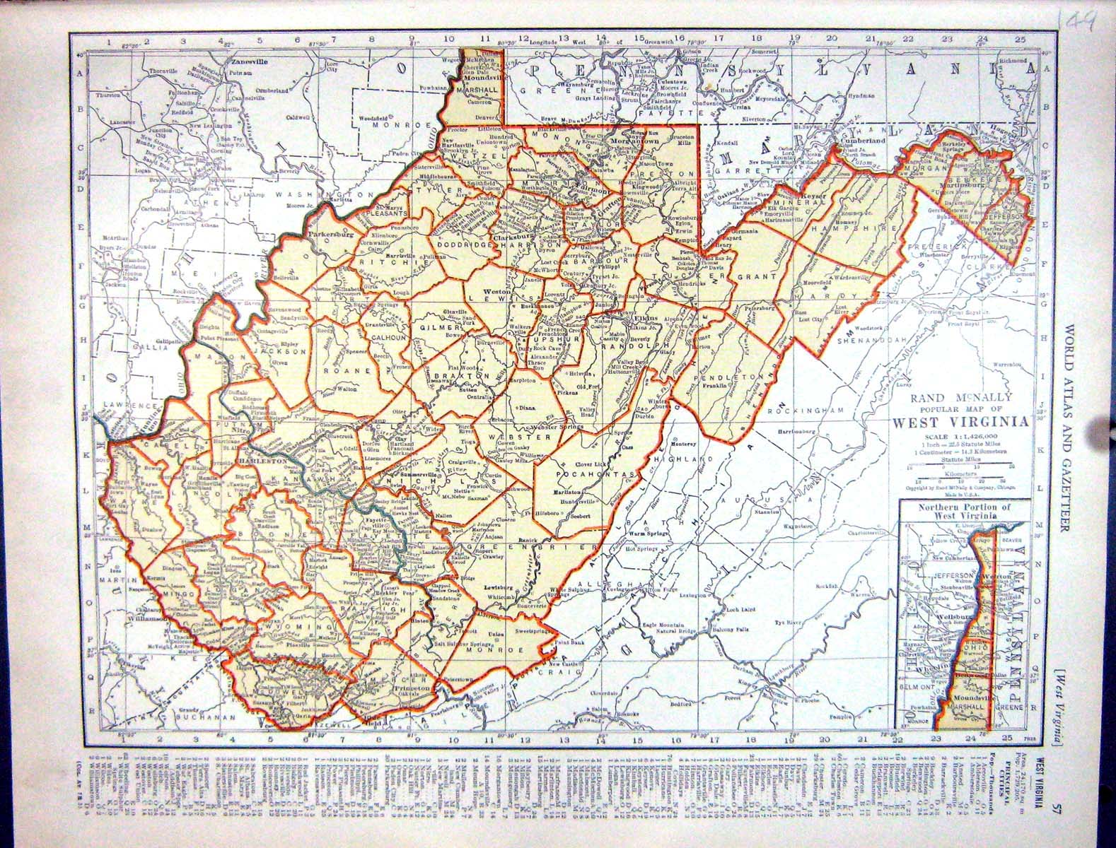 Antique Print Collier Map 1936 Rand Mcnally West Virginia America Wisconsin