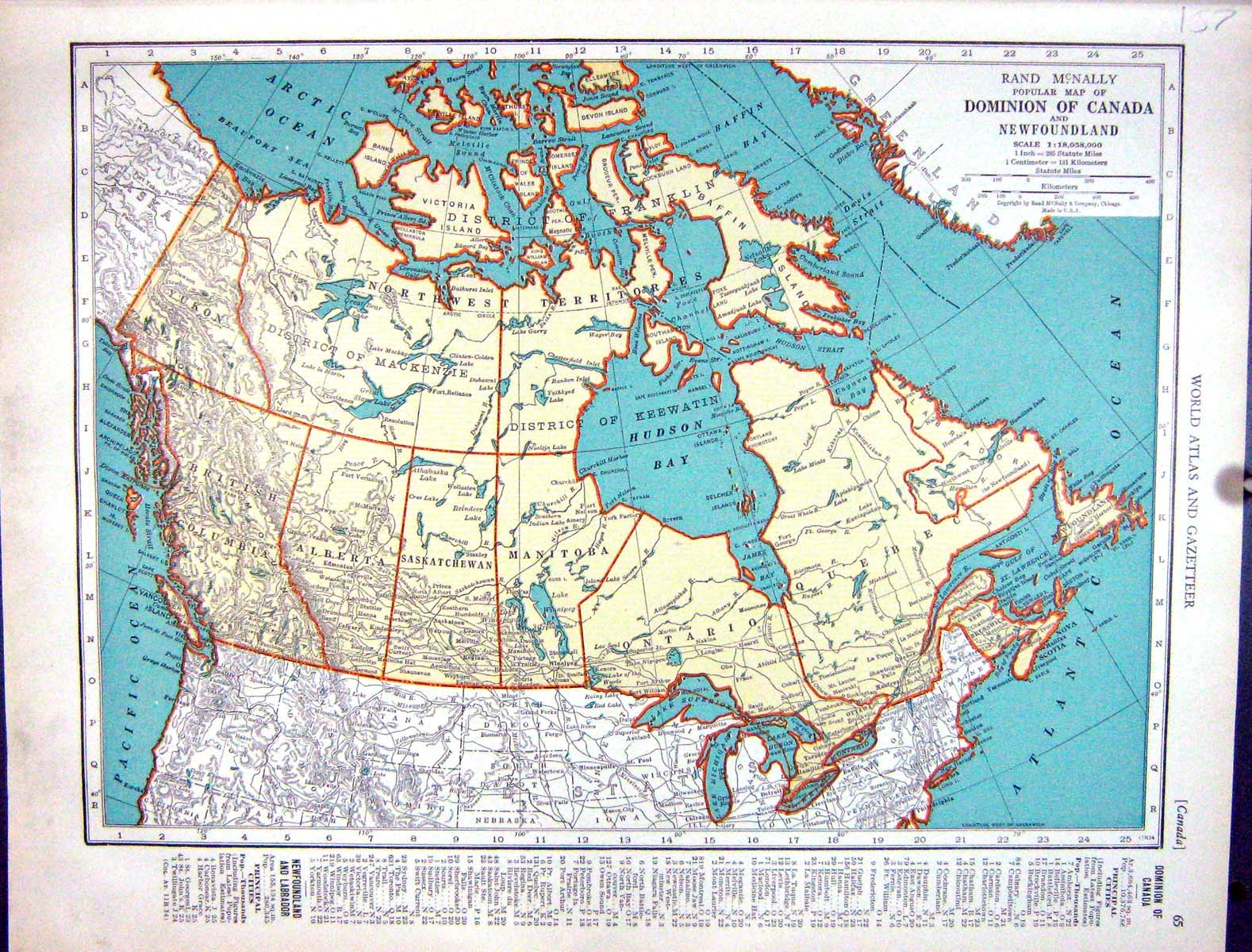 Old Collier Map 1936 Rand Mcnally Canada Newfoundland Nova Scotia Pri 20th