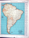 Old Print Collier Map 1936 Rand Mcnally South America Falkland Venezuela 20th