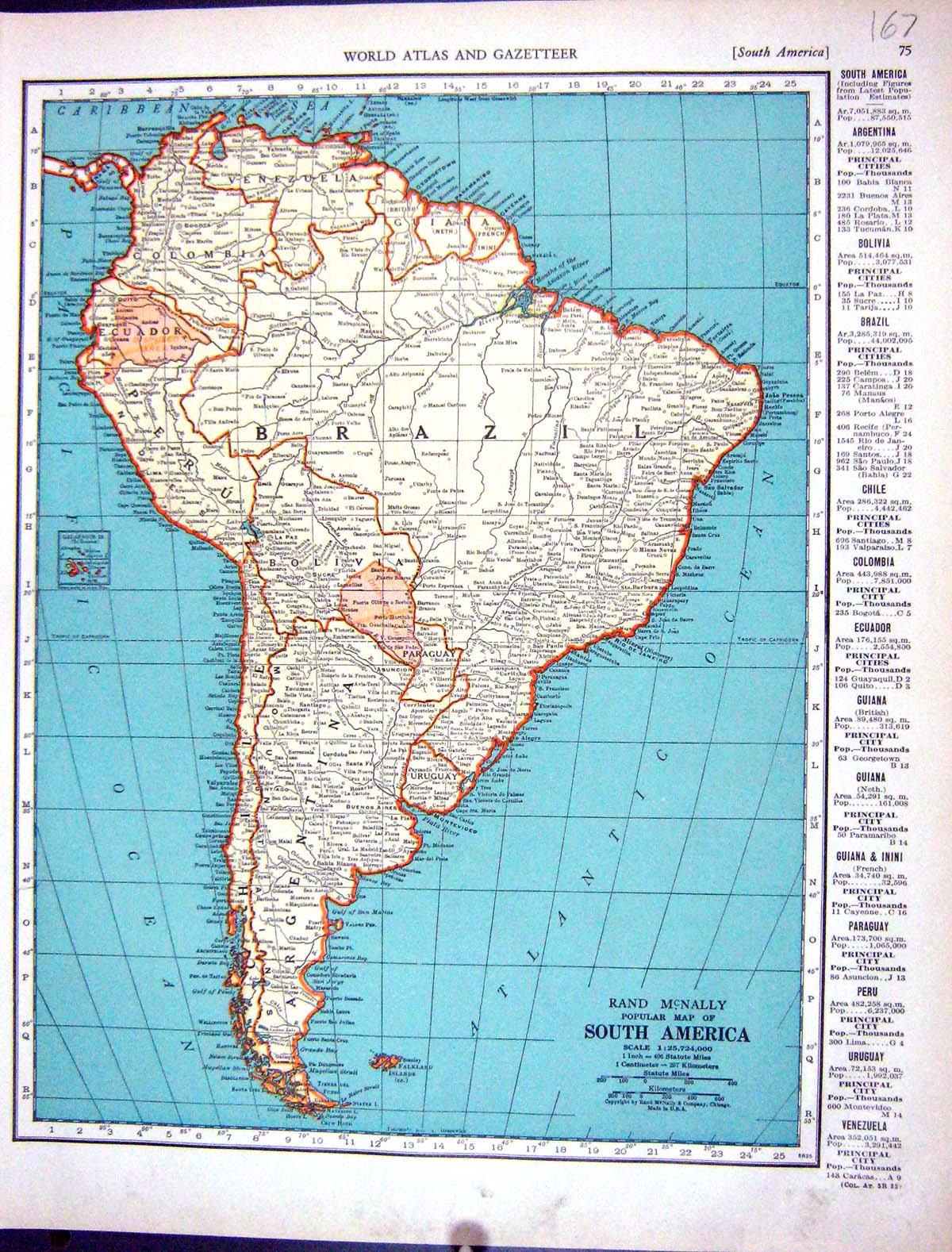 Old Print Collier Map 1936 Rand Mcnally South America Falkland Venezuela 20th