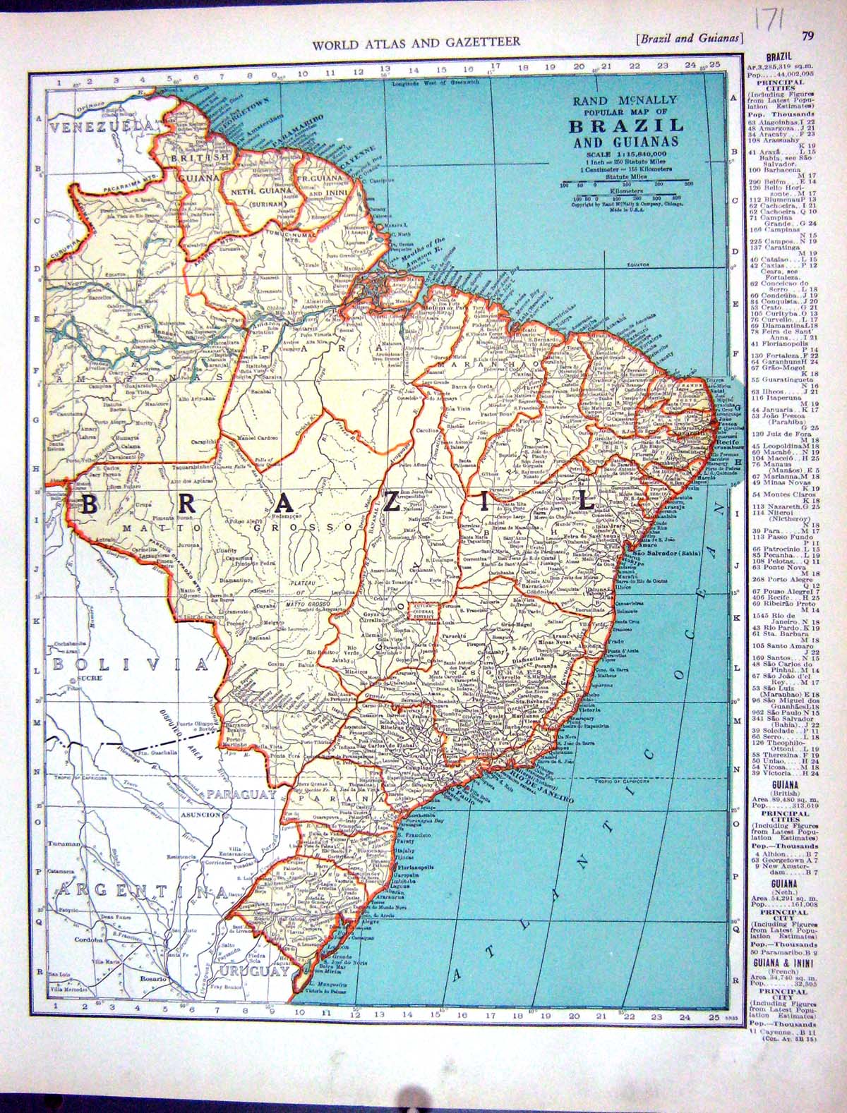 Antique Print Rand Mcnally Brazil Guianas America Bolivia Collier Map 1936 20th