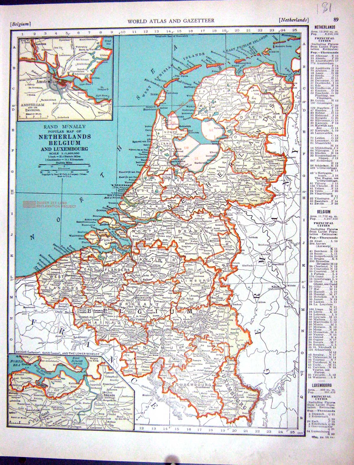 Old Collier Map 1936 Rand Mcnally Netherlands Belgium Luxembourg Fran 20th