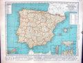 Old Print Collier Map 1936 Rand Mcnally Spain Portugal Gibraltar Germany 20th