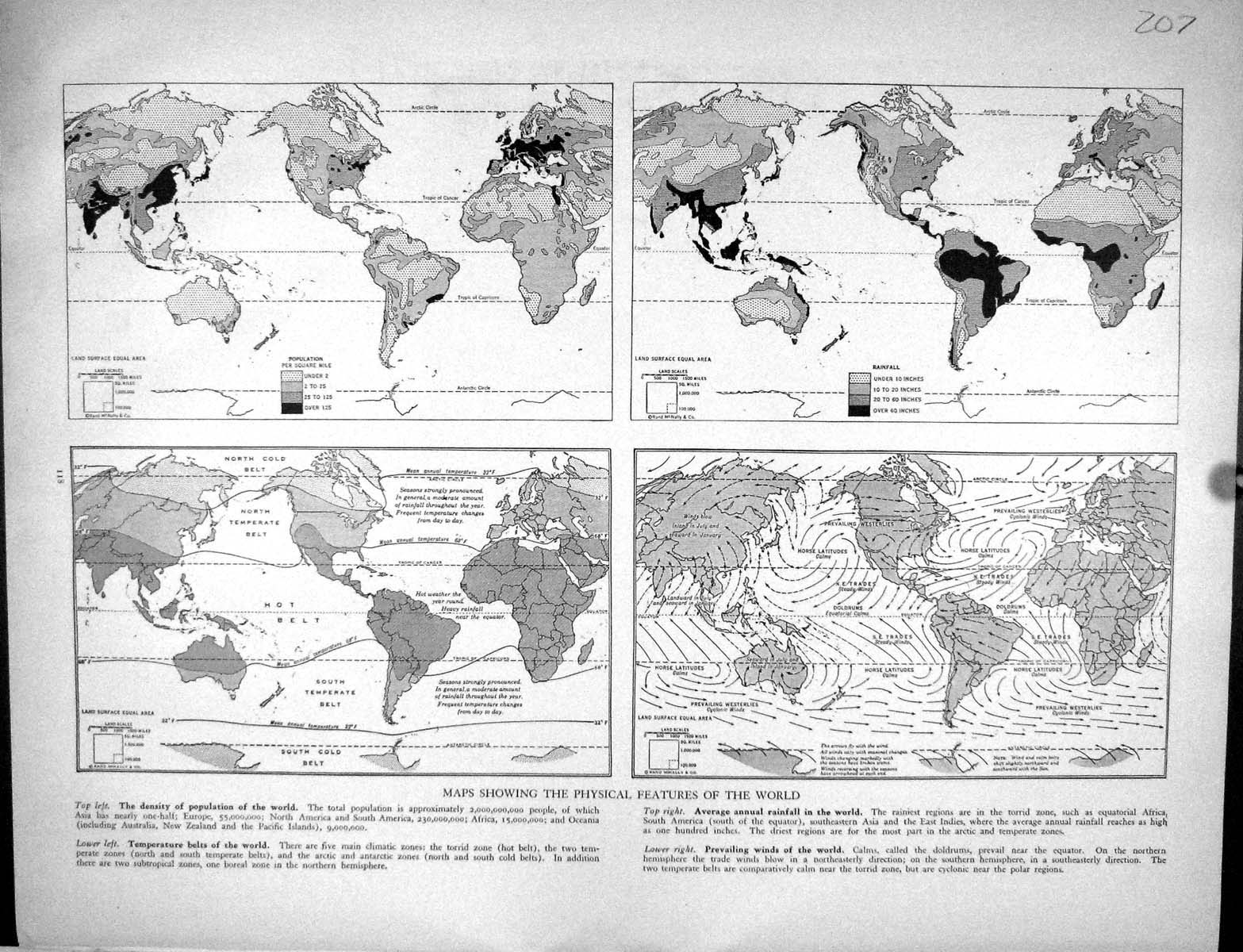 Antique Print Collier 1936 Map Physical Features World Zermatt Switzerland 20th