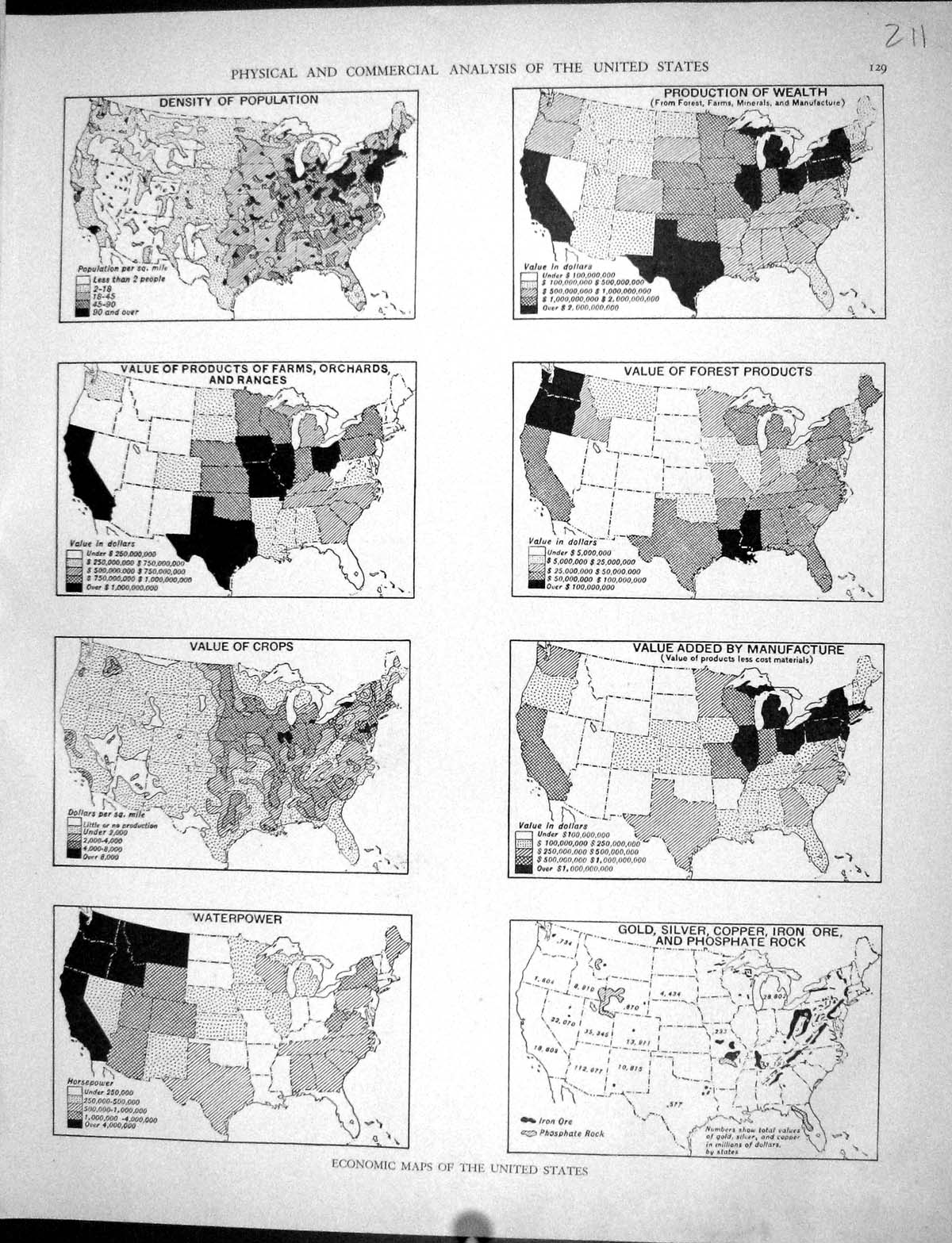 Old Vintage Print Collier 1936 Map Physical America Commercial Economic 20th
