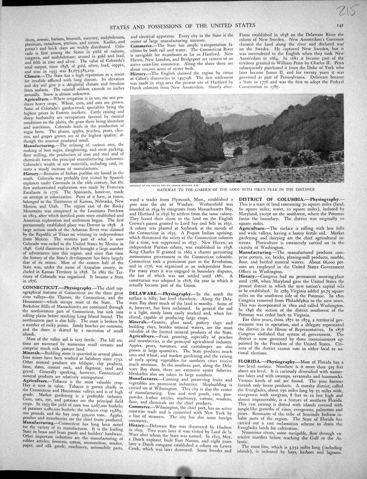 Antique Old Print Collier 1936 Gateway Garden Gods Pike'S Peak America Map 20th