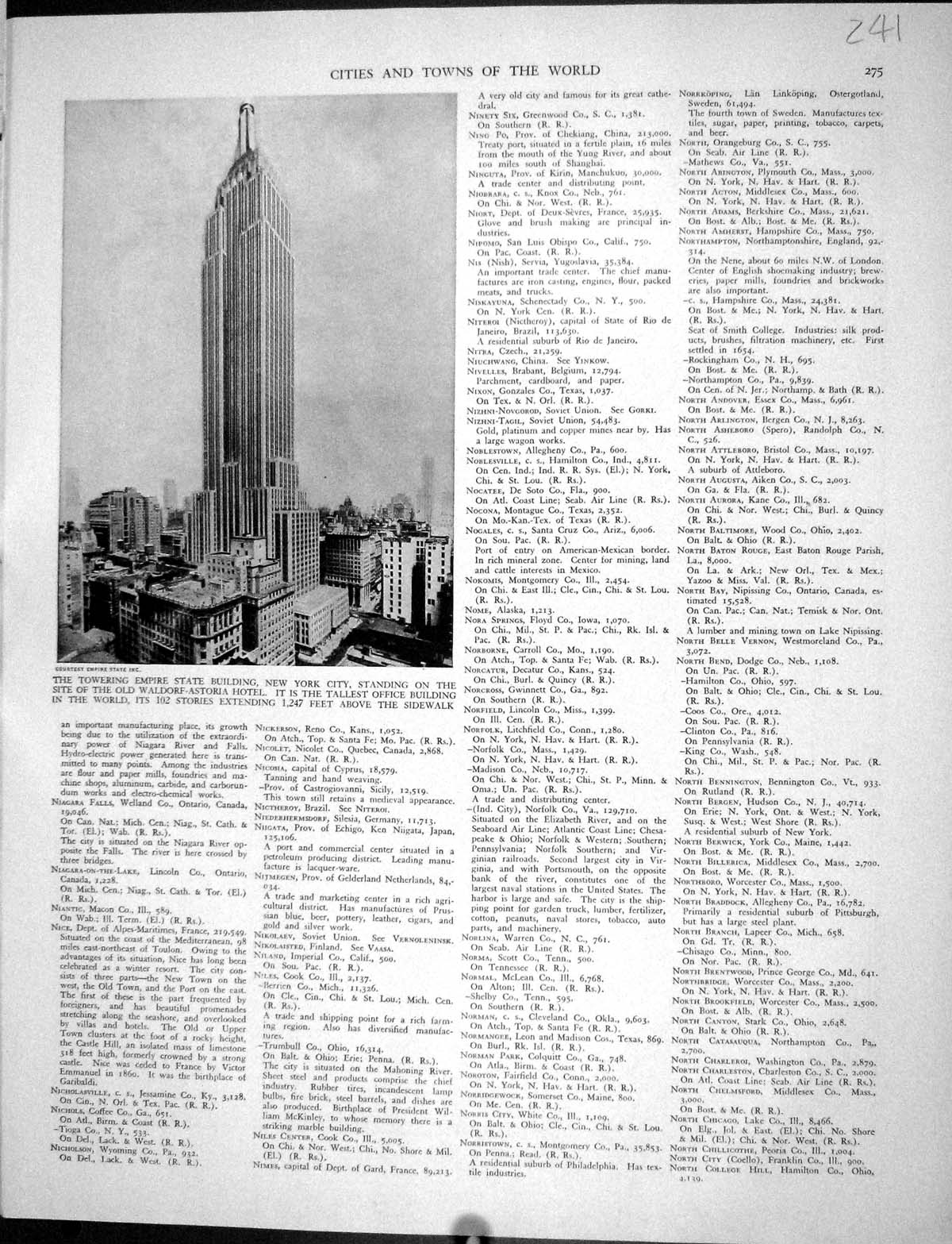 Old Collier 1936 Empire State Building America Map Brooklyn New York 20th