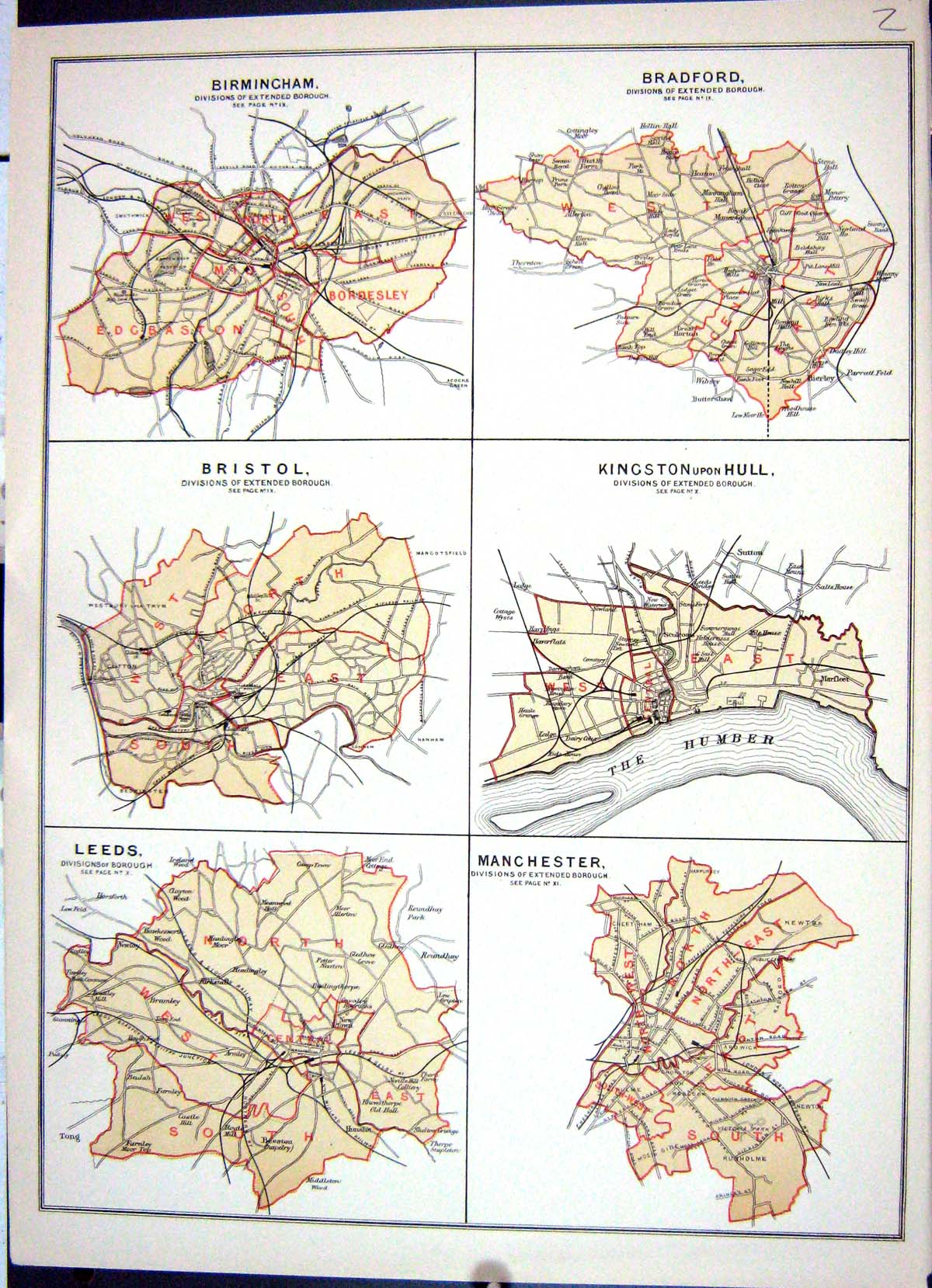 Old Plan Birmingham Bradford Bristol Leeds Manchester Keane Map 1886 Victorian